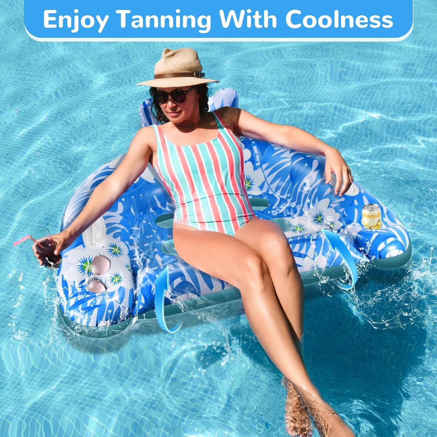 Pool Floats, 3 Pack Inflatable Pool Floats Adult &#x26; Kids, Pool Float with Cupholders &#x26; Duty Handles, Upgraded XL Pool Chairs, Premium Summer Pool Toys for Lakes, Rivers, Beach Vacation, Water Party