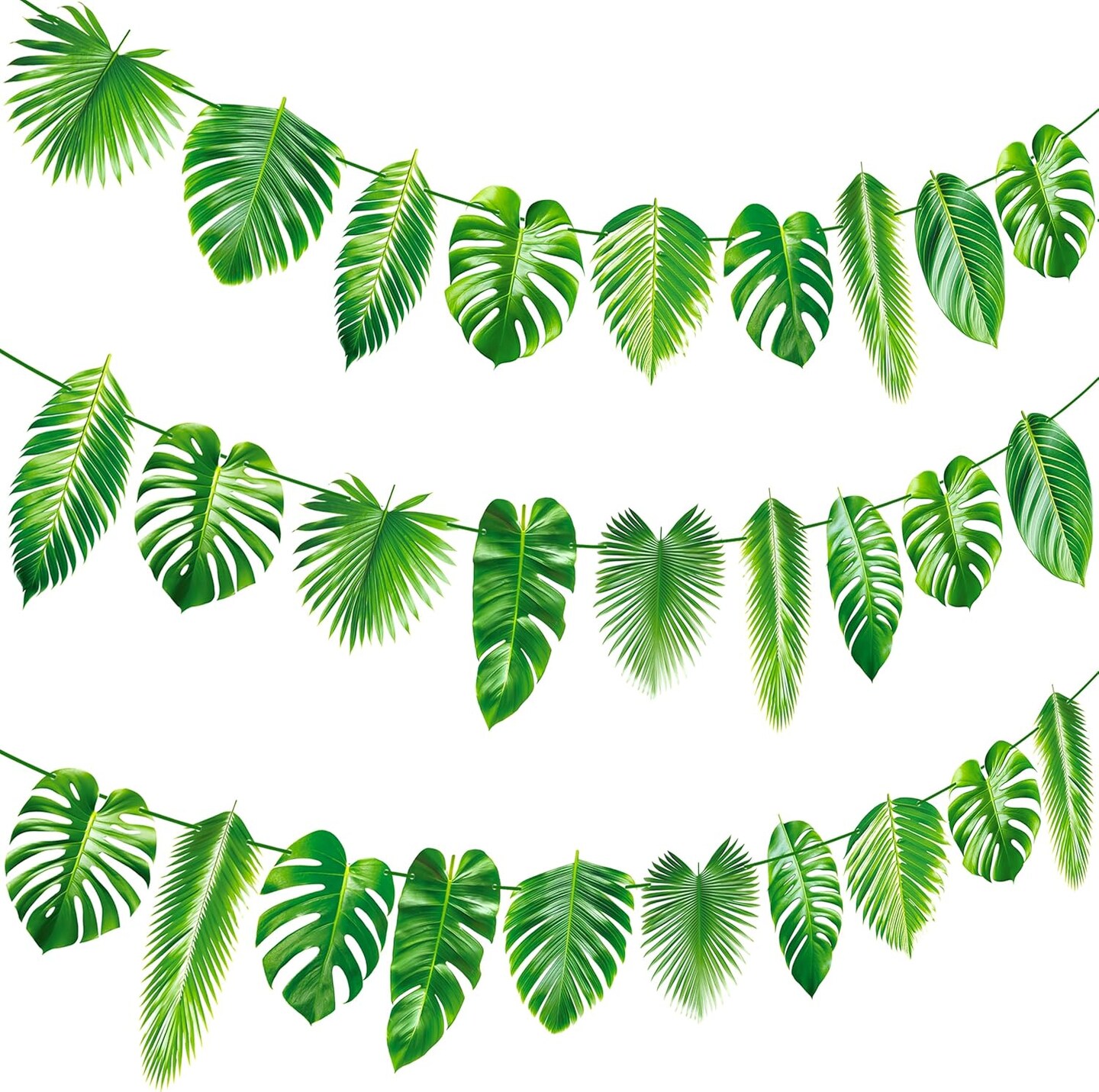 Tropical Party Banners & Palm Leaf Garlands – Green Hawaiian Luau Party Decorations, Jungle-Themed Banners for Summer Parties, Baby Showers & Summer Events