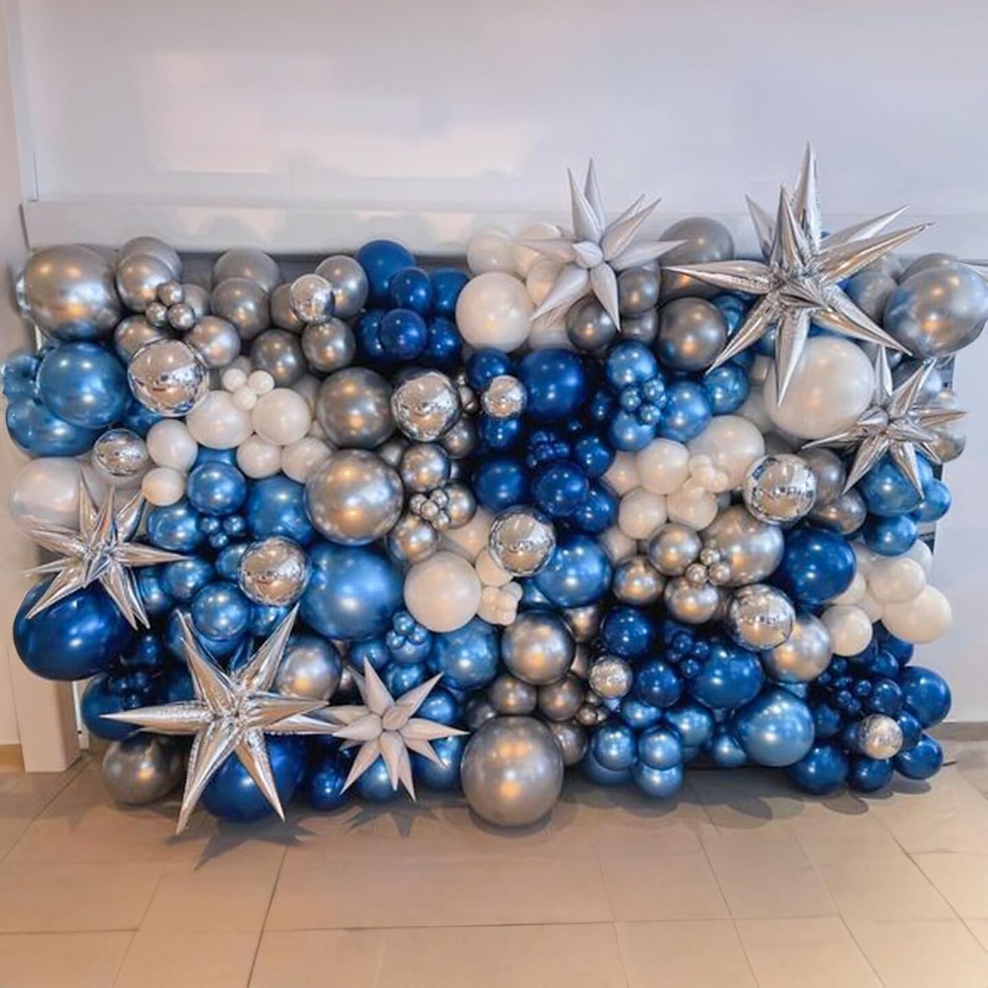Blue White Silver Balloon Arch Kit, Navy Blue Silver White Balloon Garland with Metallic Dark Blue Light Blue Silver Balloons for Boys Men Birthday Baby Shower Graduation Wedding Party Decorations