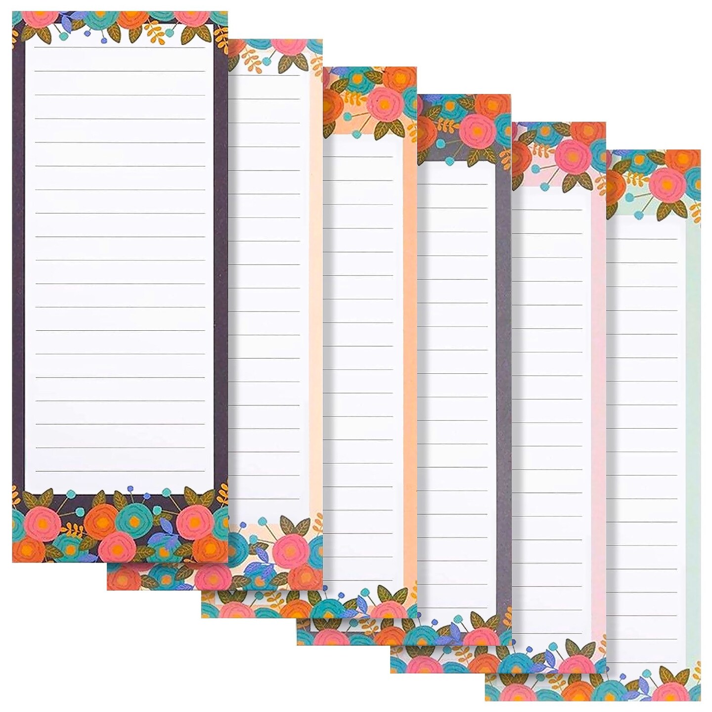 6 Pack Magnetic Notepads for Refrigerator - Shopping List, To-Do, Memo, Scratch Pads (6 Floral Designs, 60 Sheets Each)