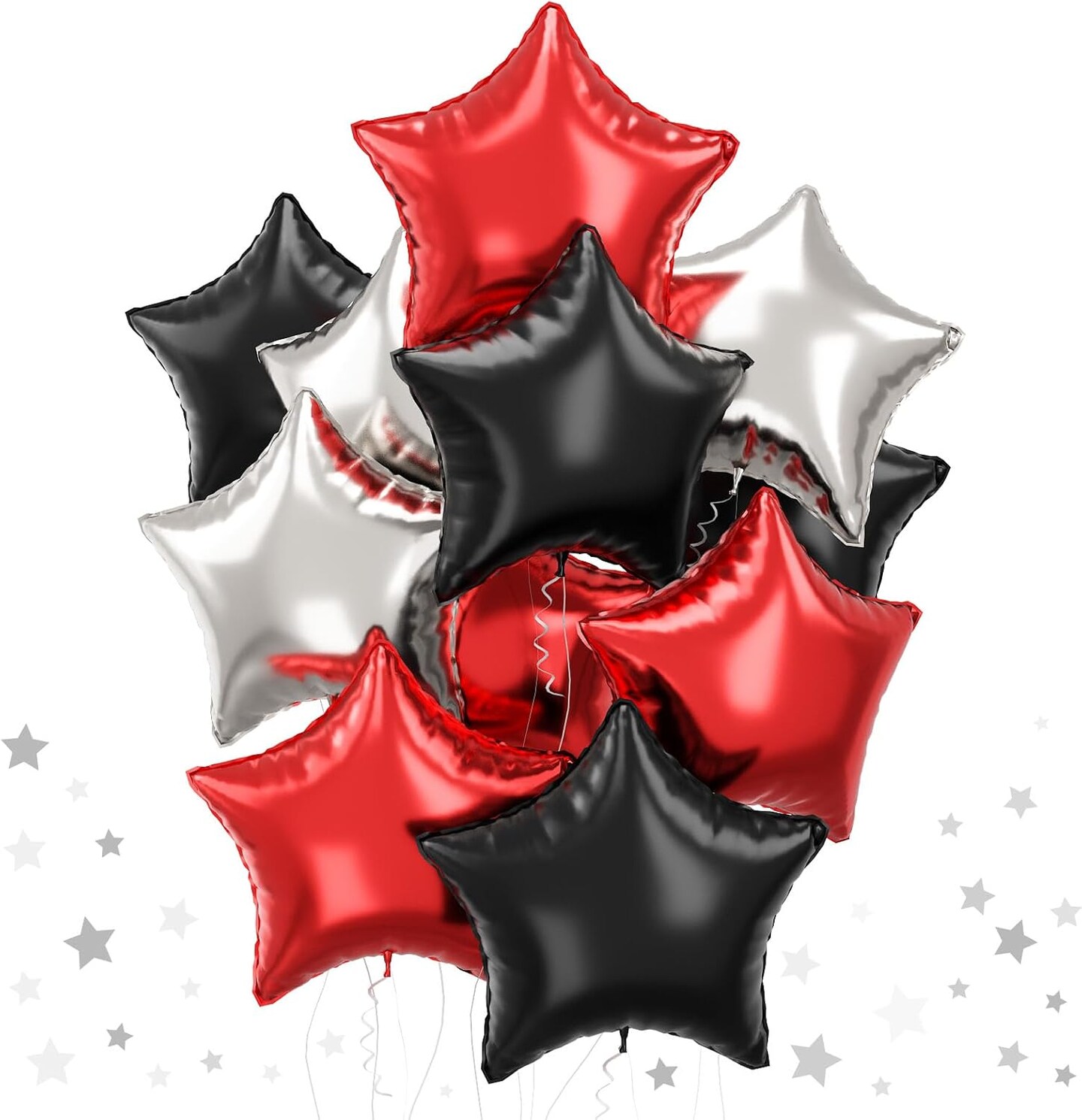 Black Red Star Foil Balloons, 18 Inch Black Silver Pentagram Aluminum Foil Balloons 12 Pcs