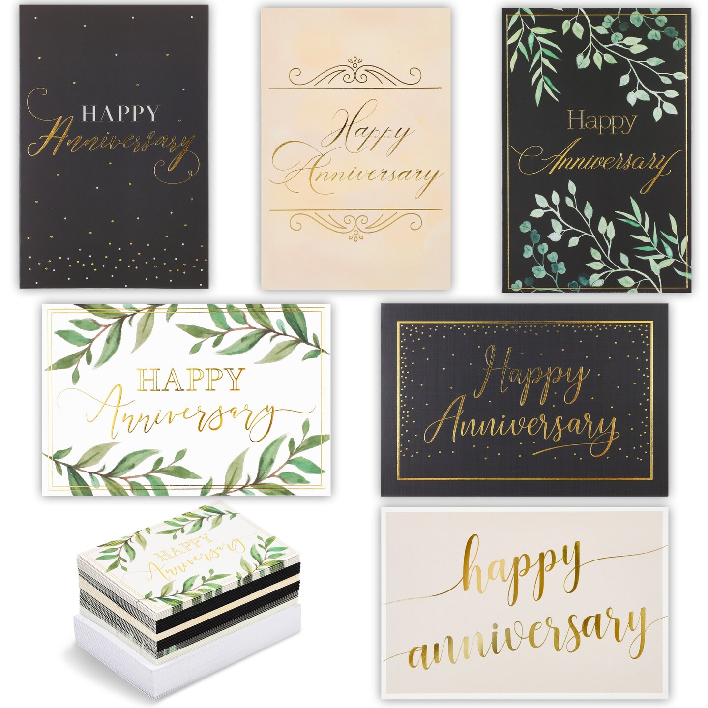 Pipilo Press Gold Foil Happy Anniversary Cards Bulk - Wedding Anniversary Cards Pack - Blank Inside with Envelopes - Pack of 48-4 x 6 in