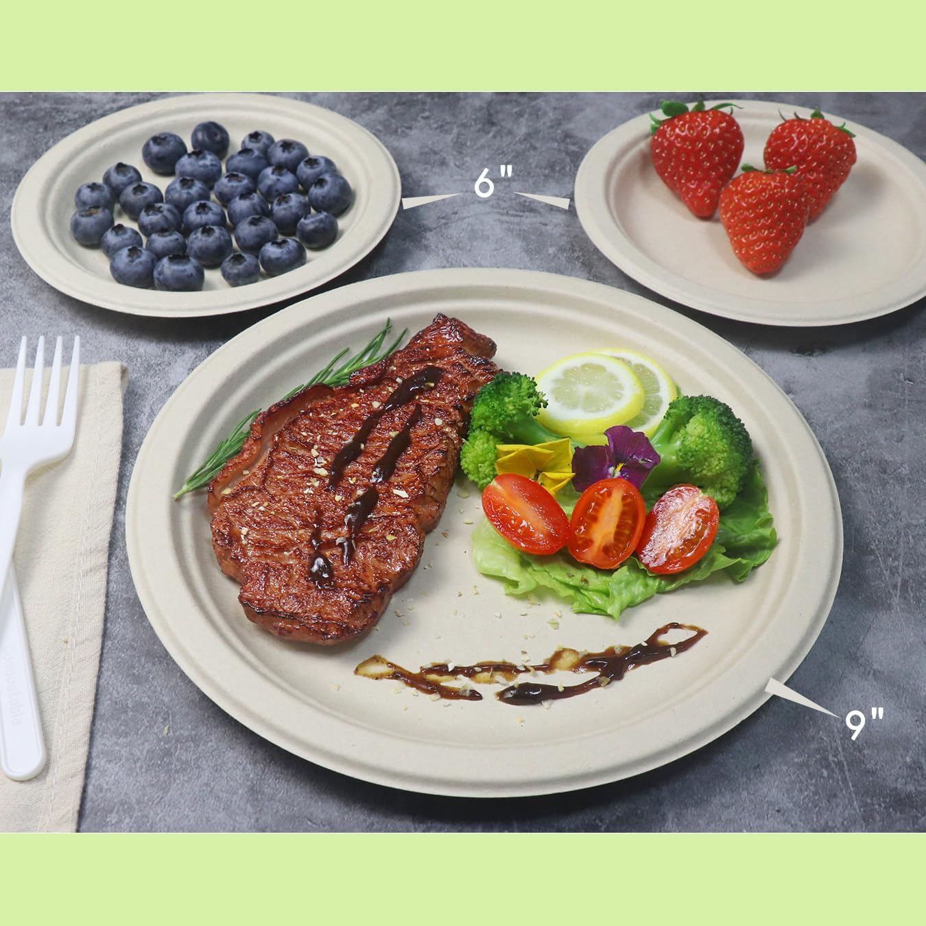 100 Count 6&#x201C; Small Compostable Dessert Plates, Heavy-duty Unbleached Biodegradable Bagasse and Bamboo fiber Paper Plates