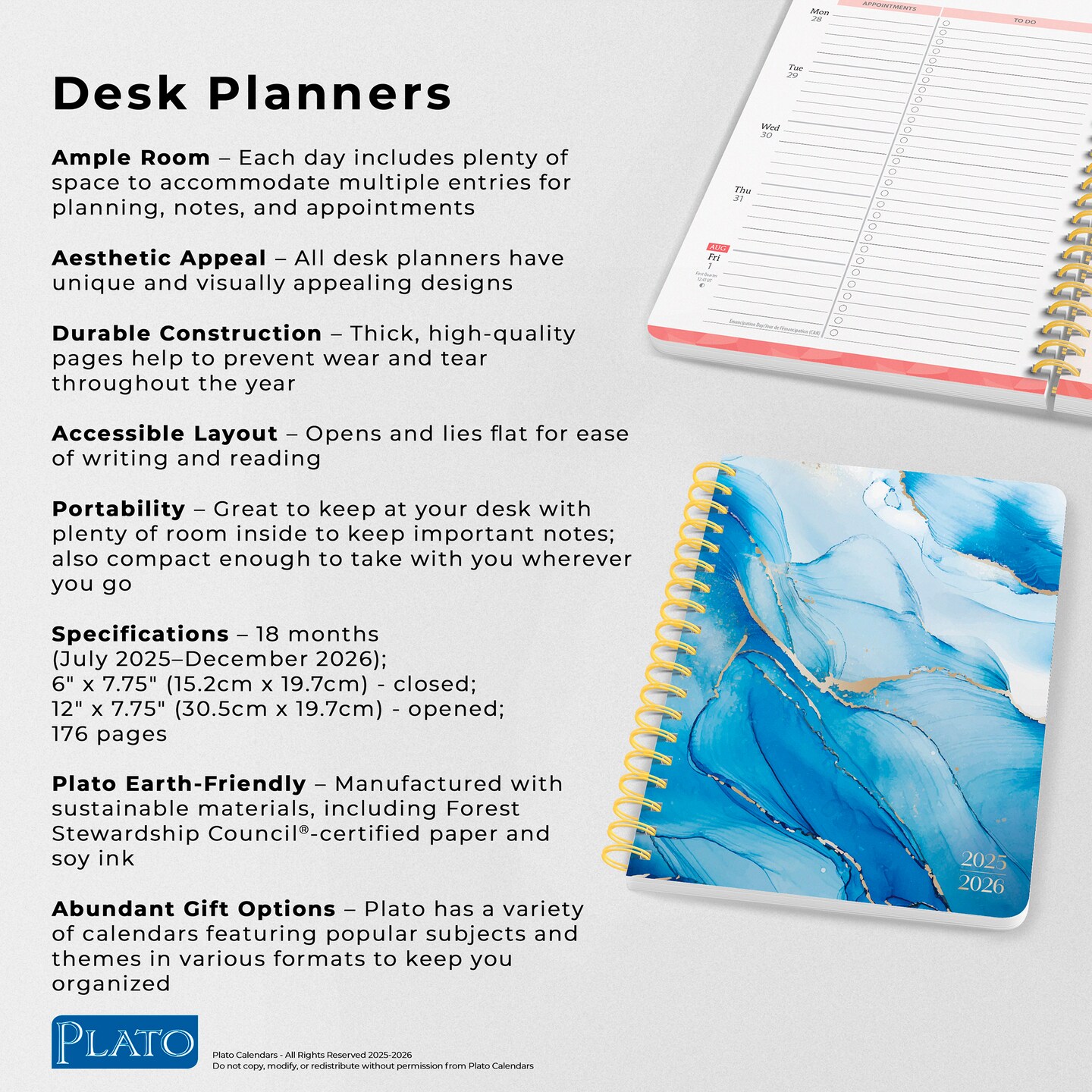 Crackled Blush | 2026 6 x 7.75 Inch 18 Months Weekly Desk Planner | Foil Stamped Cover | July 2025 - December 2026