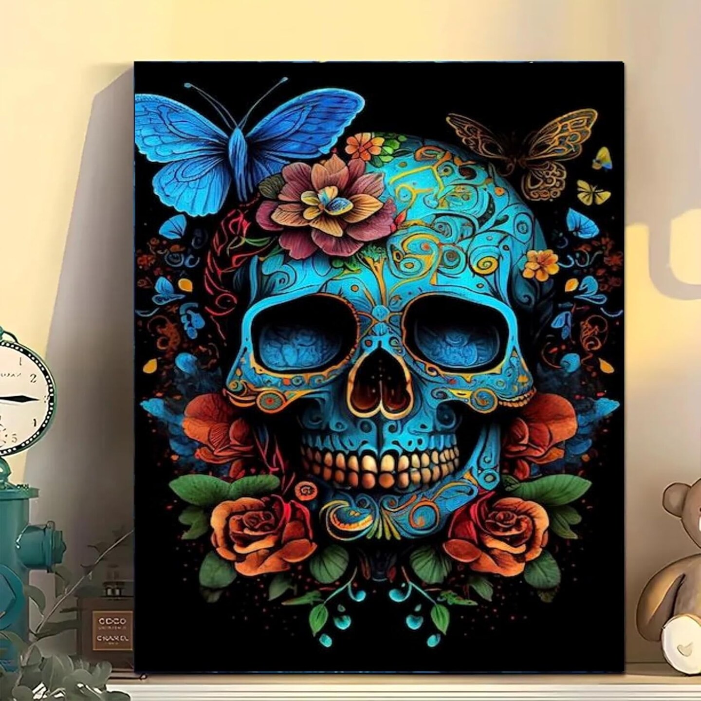 Skull Paint by Numbers Kit for Adults-Butterfly Adult Paint by Number Kits on Canvas,Skeleton Painting by Number Adult for Gift Home Wall Decor(16x20inch)