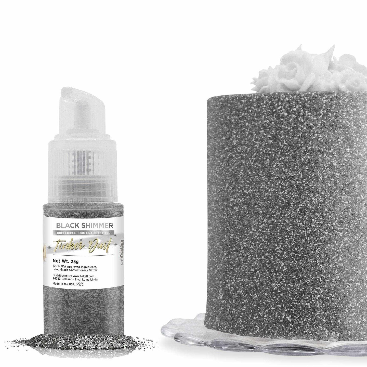 Black Shimmer Edible Glitter Spray 25g Pump | Tinker Dust&#xAE;