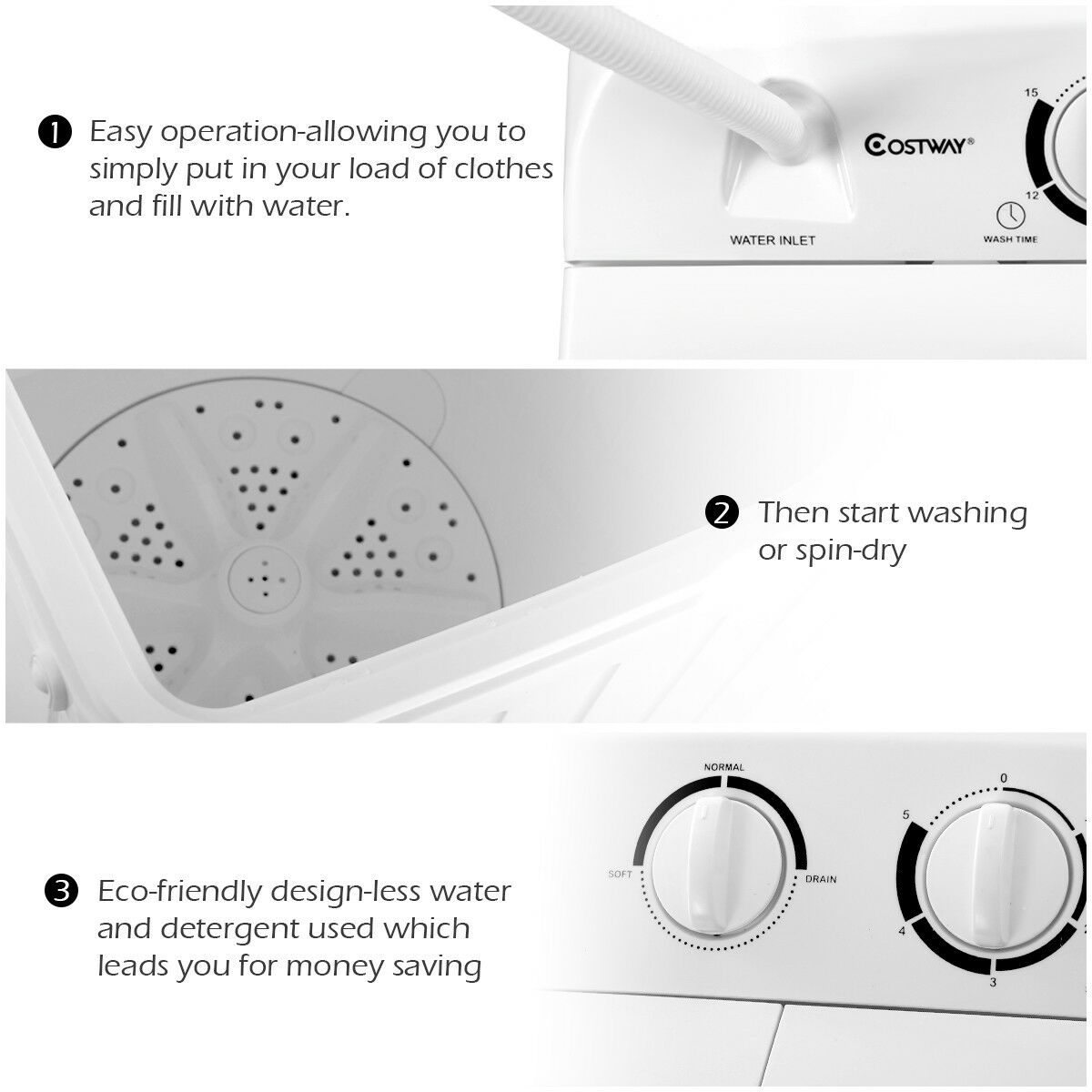 Costway 17.6 lb Portable Mini Compact Twin Tub Washing Machine Washer Spin Dryer