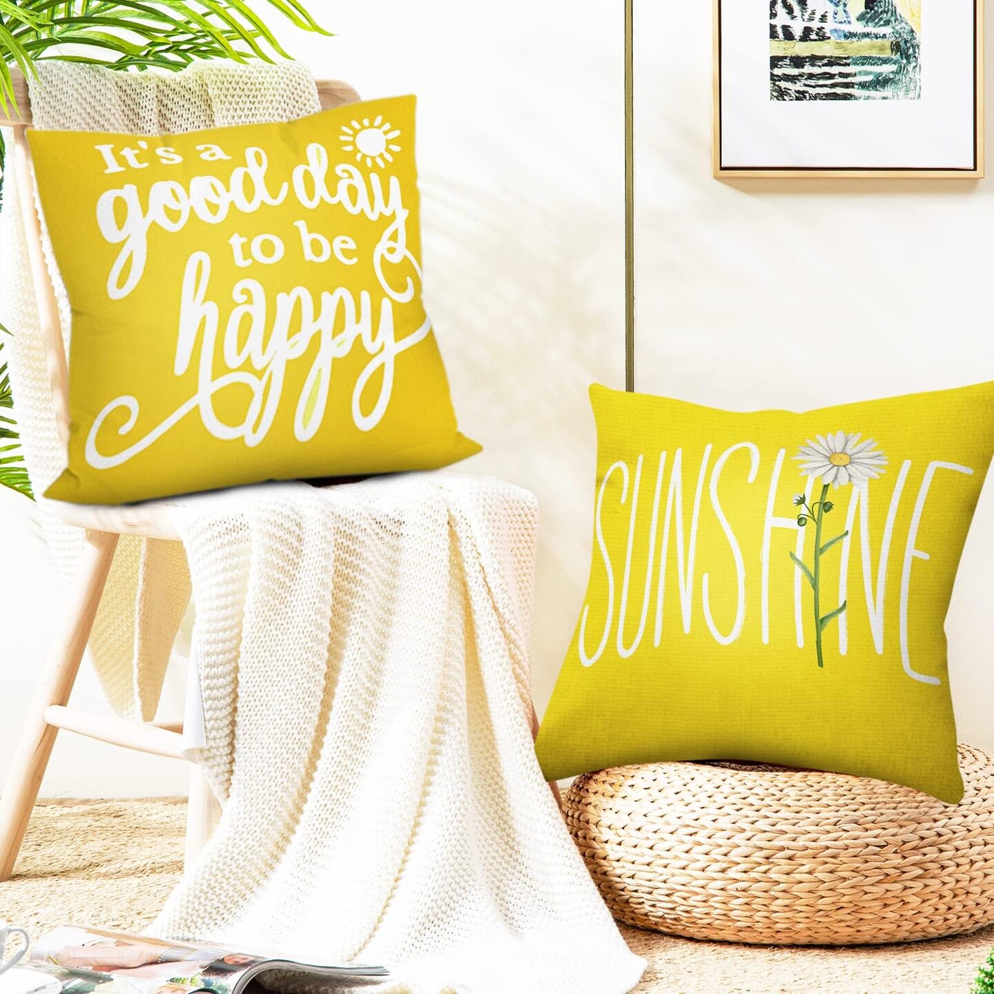 Summer Yellow Pillow Covers 18x18 Set of 6 Decorative Gnome Daisy Flower Throw Pillow Cover for Couch Modern Farmhouse Cushion Cover for Living Room Outdoor Patio Home Decor