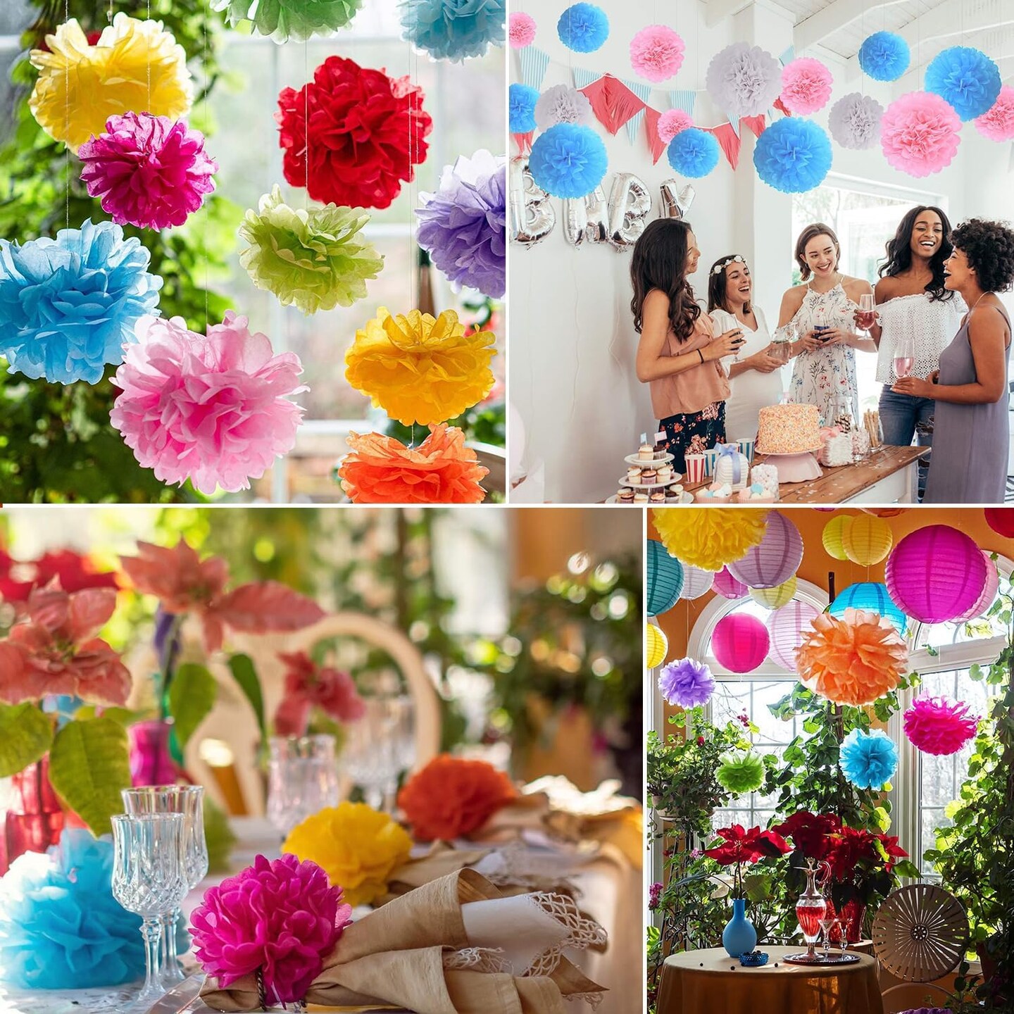 20pcs Blue Paper Decorative Pom Poms Flowers Ball for Party Wedding Outdoor Decoration
