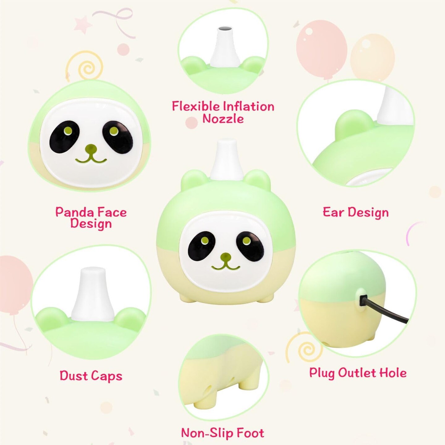 Balloon Pump Electric 110V 450W Portable Small Panda Balloon Inflator Blower Machine Air Pump for Balloon Garland Arch Party Decoration