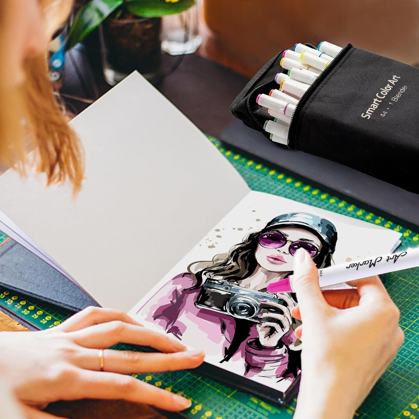 Smart Color 45-Color Dual-Tip Alcohol Marker Set – Includes Blender & Case for Sketching & Coloring
