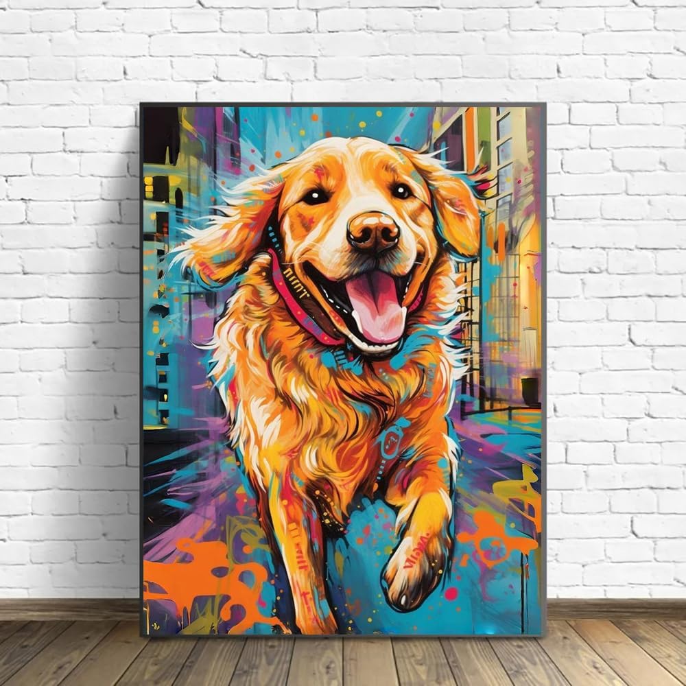 Dog Paint by Numbers for Adults with Framed Canvas-with Wooden Easel, Paint by Number on Canvas, DIY Acrylic Oil Painting Kits with Brushes Nice Gift Box for Home Wall