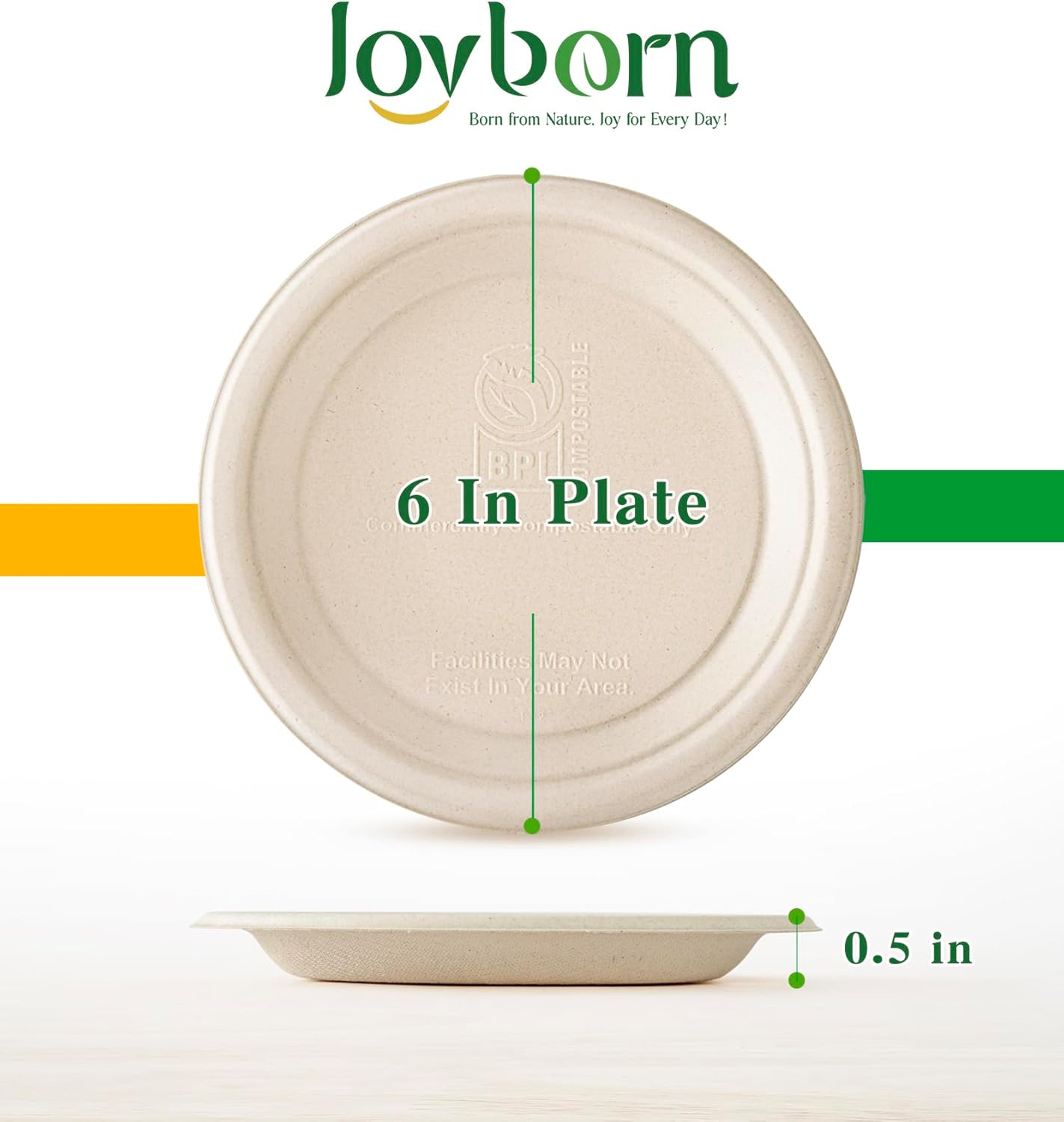 125 Count Compostable Paper Plates, 6 Inch Heavy Duty Disposable Plates by Biodegradable Bagasse, Dessert Plates Bulk for Party | Microwave-Safe | Soak-Resistant, Cut Resistant