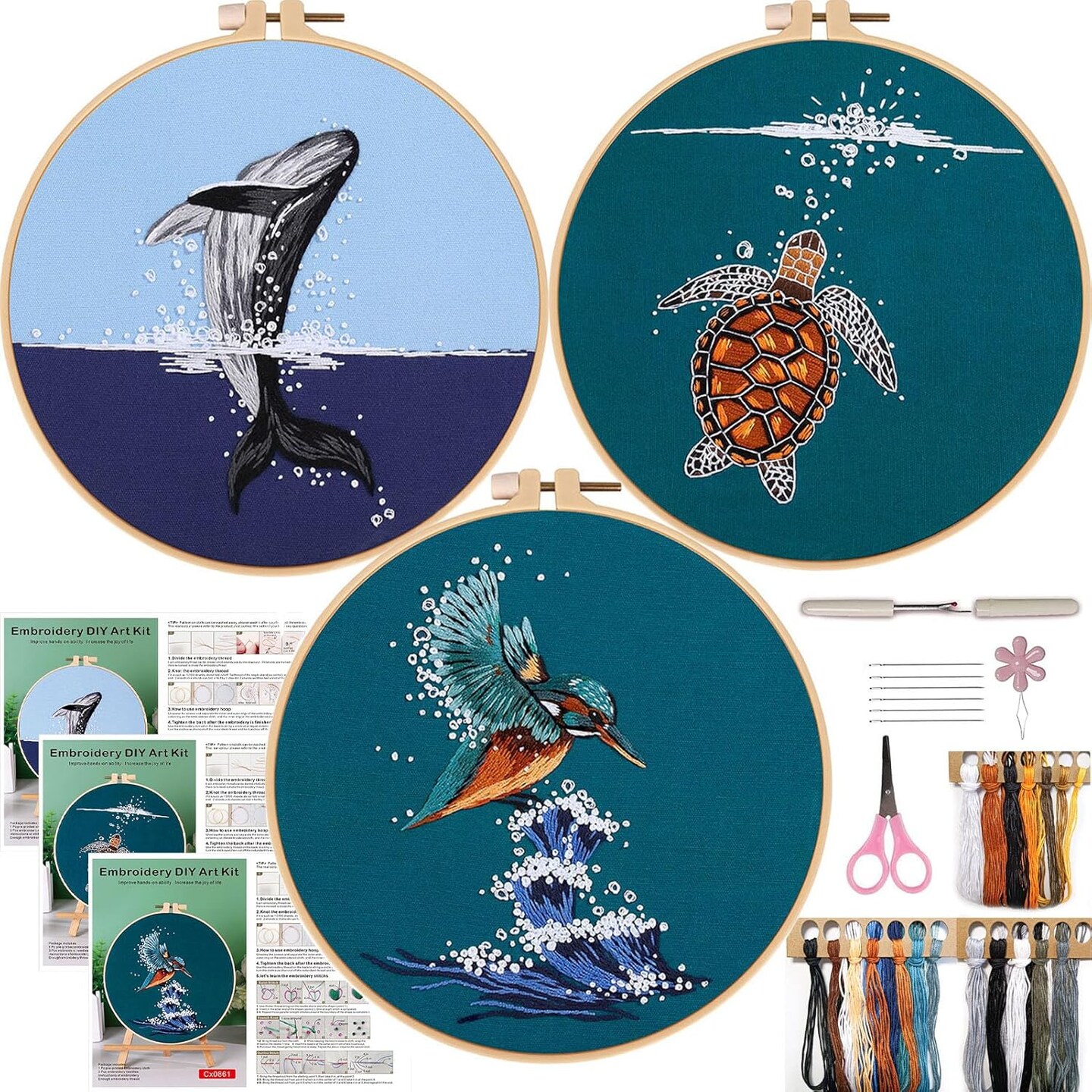 3 Set Crewel Embroidery Kit for Beginners (Colorfull) 12 x 12 x 0.03 inches