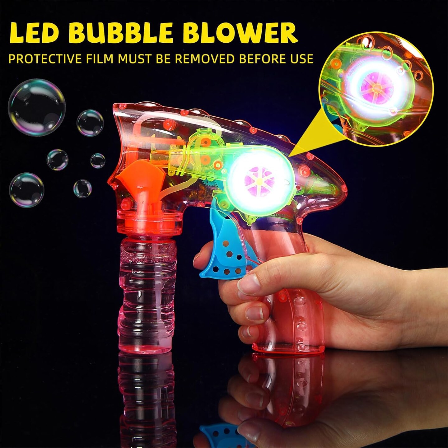 Light up Bubble Guns LED Bubble Blower with Solution Shooter Gun with Lights Blowing Kit(4 Colors,32 Set)