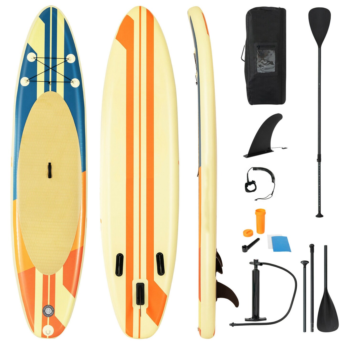 Yellow PVC Inflatable Paddle Board Adjustable Paddle Full Equipment Backpack