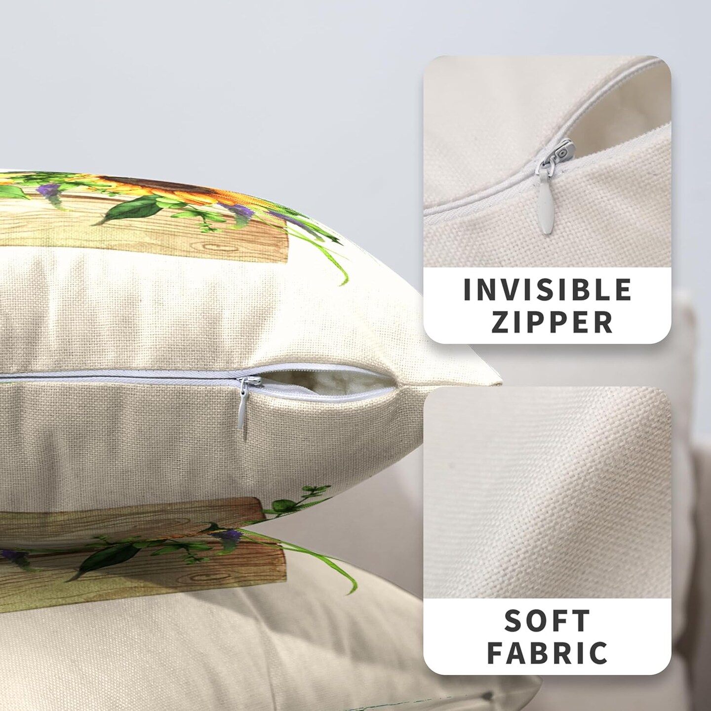 Sunflower Daisy with Purple Floral Throw Pillow Covers Spring Summer Flowers Pillow Case 22x22 Cotton Linen Square Farmhouse Cushion Case for Living Room