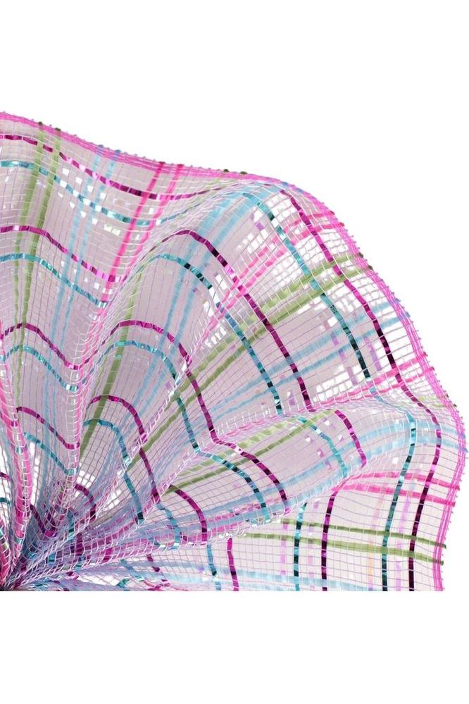 10&#x22; Vertical Foil Plaid Mesh Ribbon: Lavender/Pink/Turquoise/Lime