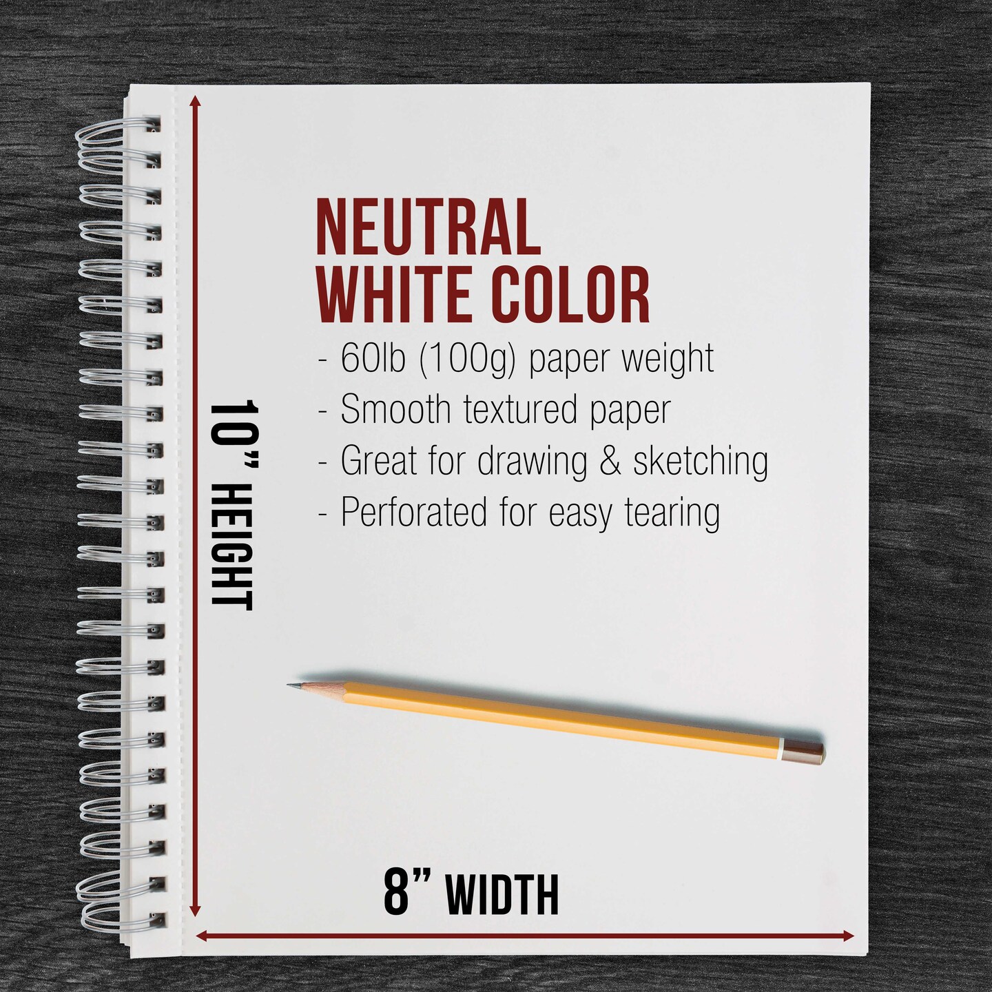 8&#x22;x10&#x22; Sketch Book Pad, 2 Pack (100 Sheets Each), 60lb (100gsm) Spiral Bound - Sketching, Drawing Pad, Acid-Free Paper - Sketch Pads For Adults, Students: Colored Pencils, Charcoal