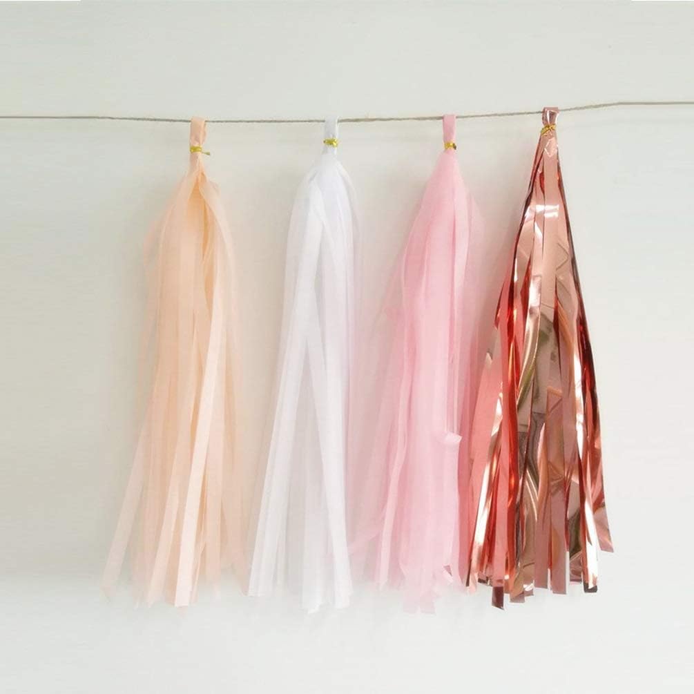 20PCS Shiny Tassel Garland Tissue Paper Tassel Banner,Table Decor,Tassels Party Decor Supplies - Rose Gold,Peach Color,Light Pink,White