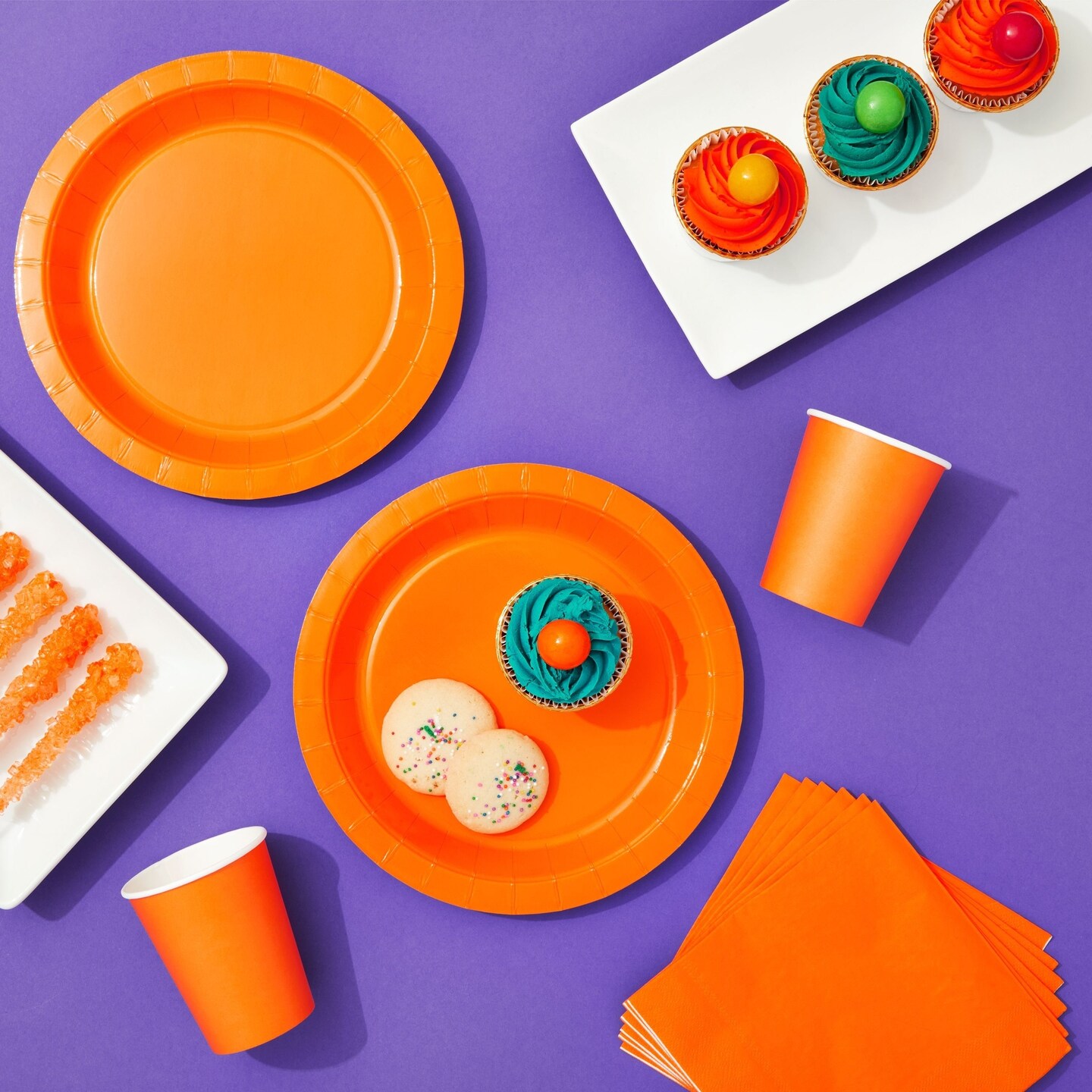 Serves 24 Orange Party Supplies with Paper Plates, Cups, and Napkins for Birthday, Picnic, Summer Events (72 Pieces)