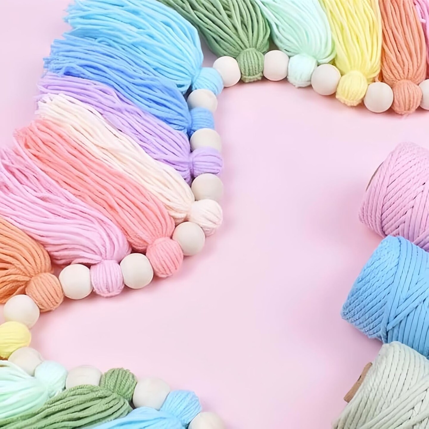 Rainbow Tassel Garland for Kids Room Classroom Bedroom Nursery Home Decoration Colorful Wall Hanging Garland Party Baby Shower Boho Tassel with Wood Decor Decorative Banner Pastel Beads