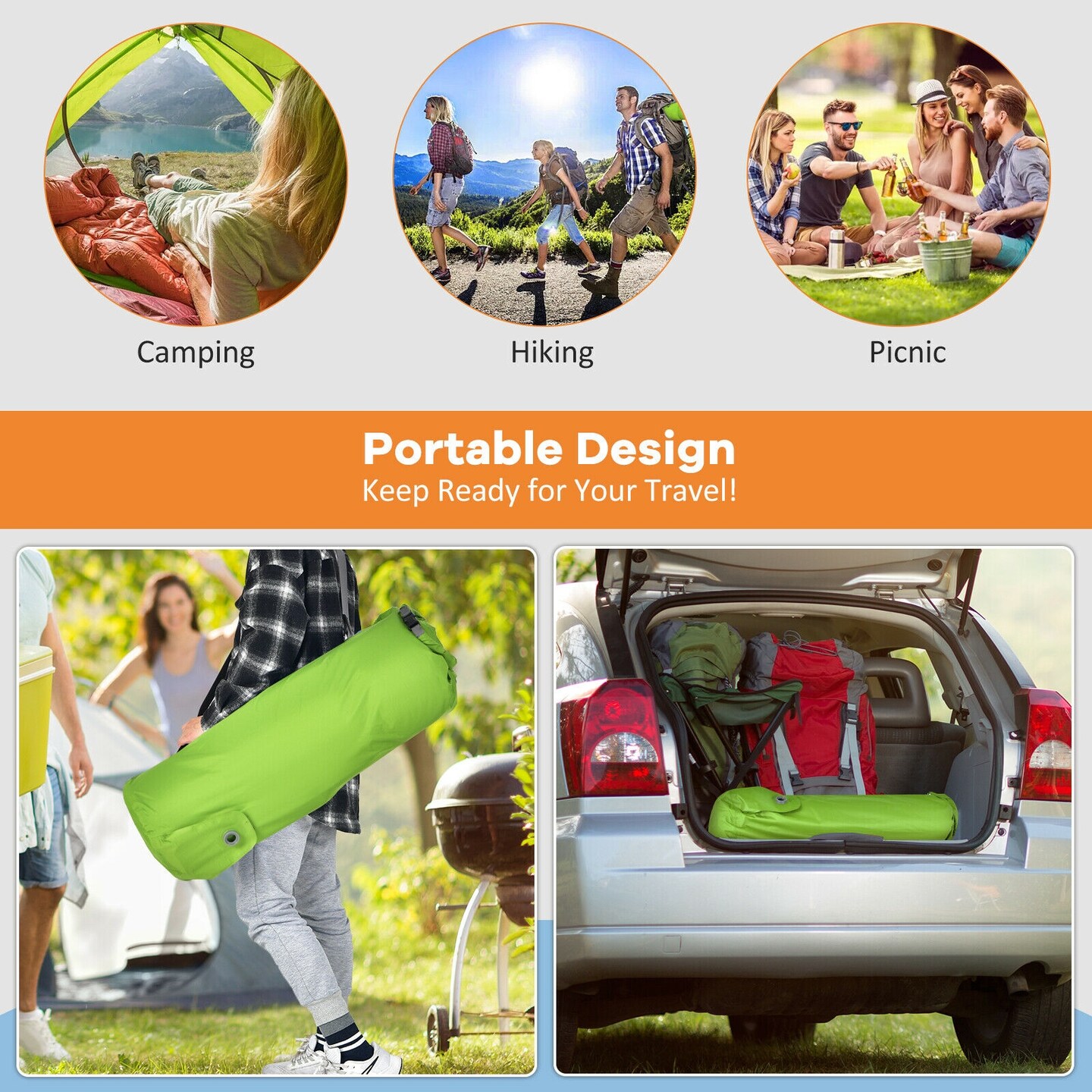 Inflatable Camping Sleeping Pad with 4 inch Thickness, Quick Inflation and 2-in-1 Bag