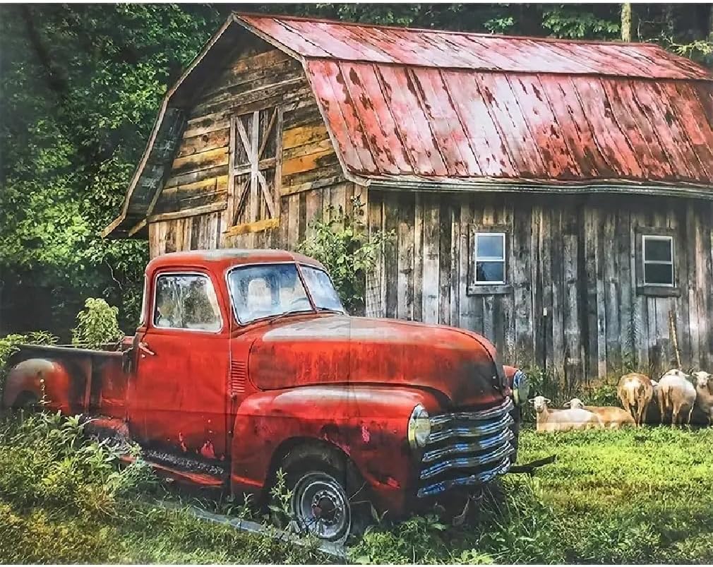 Diamond Painting Kits for Adults - Red Truck Diamond Art Kits for Adults Beginner, DIY Full Drill House Diamond Dots Paintings with Diamonds 5D Gem Art and Crafts Home Wall Decor