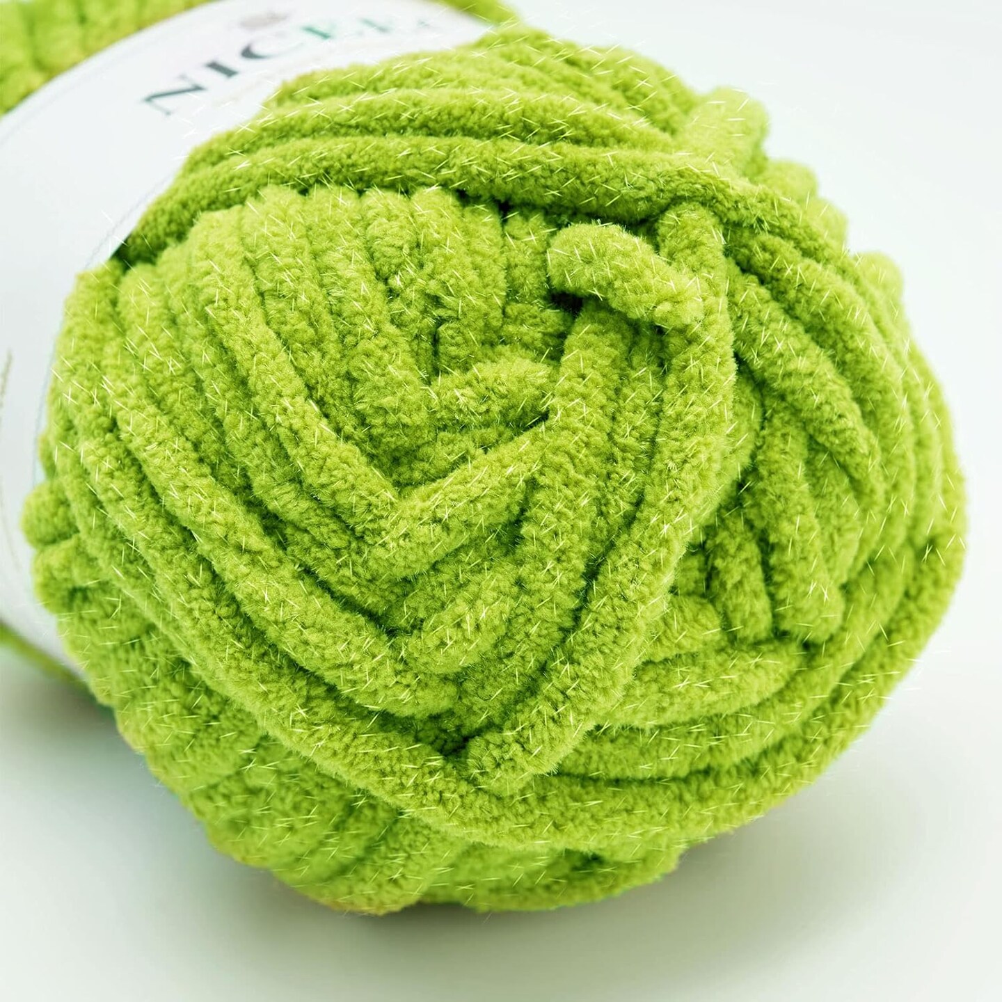 3 Skeins Sparkling Chenille Yarn Soft Yarn for Crochet Knitting Blanket Yarn DIY Craft Yarn for Blanket-Total Length 3&#xD7;50m(3&#xD7;55yds/3.53oz&#xD7;3)- Spring Green