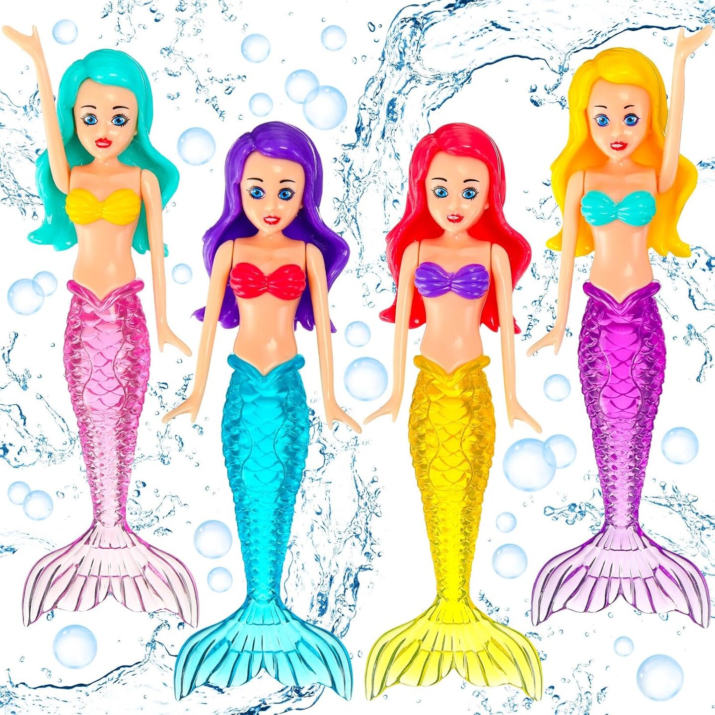 4 Pieces Summer Mermaid Dive Toys Mermaid Bath Toys Colorful Mermaid Pool Toys Swimming Pool Games for Boys Girls Teens Adults