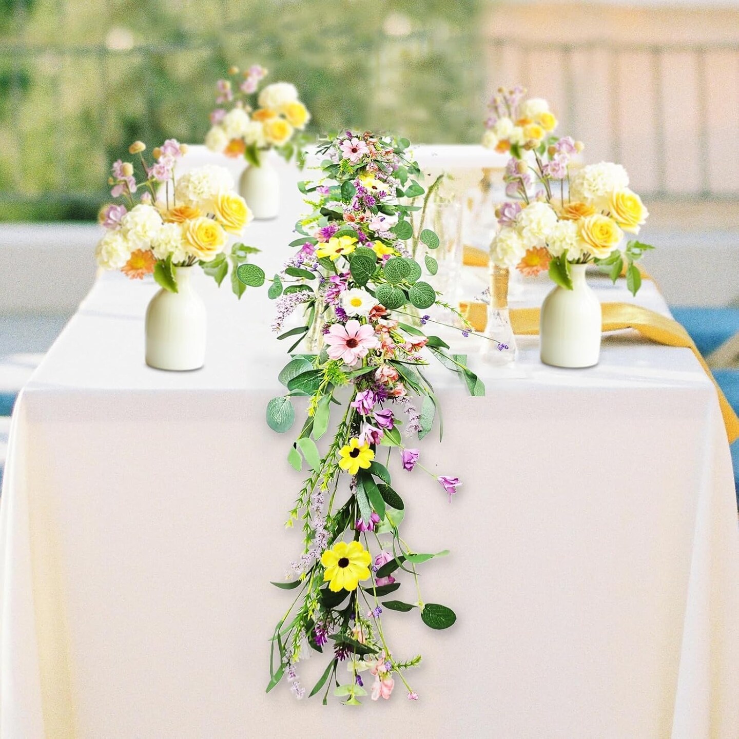 6.5 Ft Summer Flower Garlands Not Withering Wildflower Wreath Garland Floral Garlands for Mantle Indoor Outdoor Wedding Arch Porch Home Farmhouse Decoration