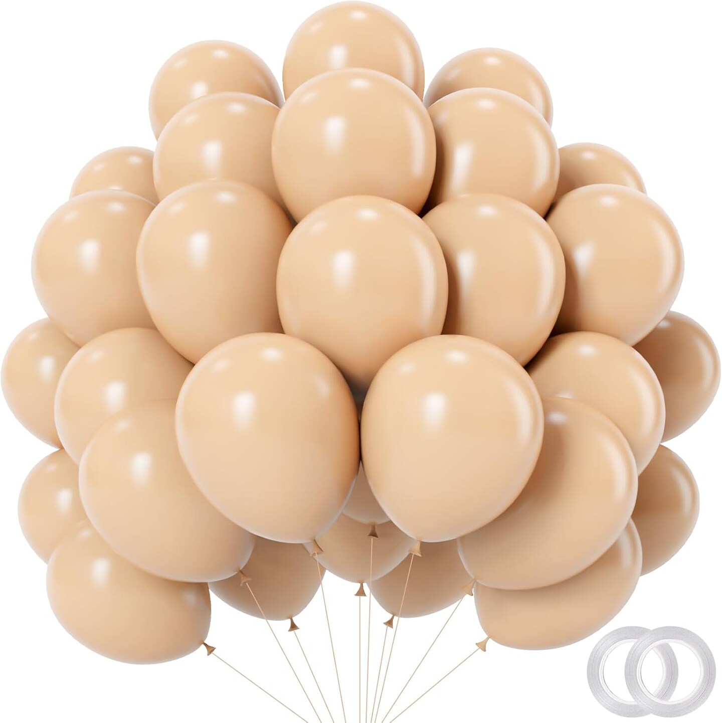 Nude Balloons - 12 inch 100pcs Latex - Round Neutral Boho Birthday Balloons with 2 Ribbons, Helium Apricot Balloons
