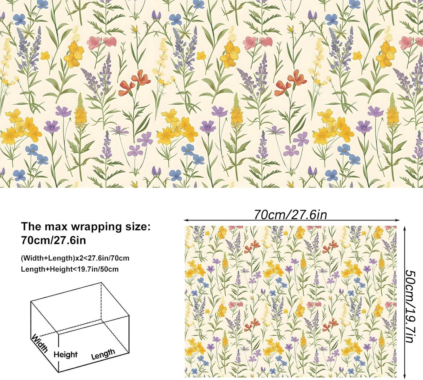 6-Pack Wildflower Wrapping Paper – Retro Floral Gift Wrap for Birthday, Wedding & Baby Shower, 19.6"x27.8"