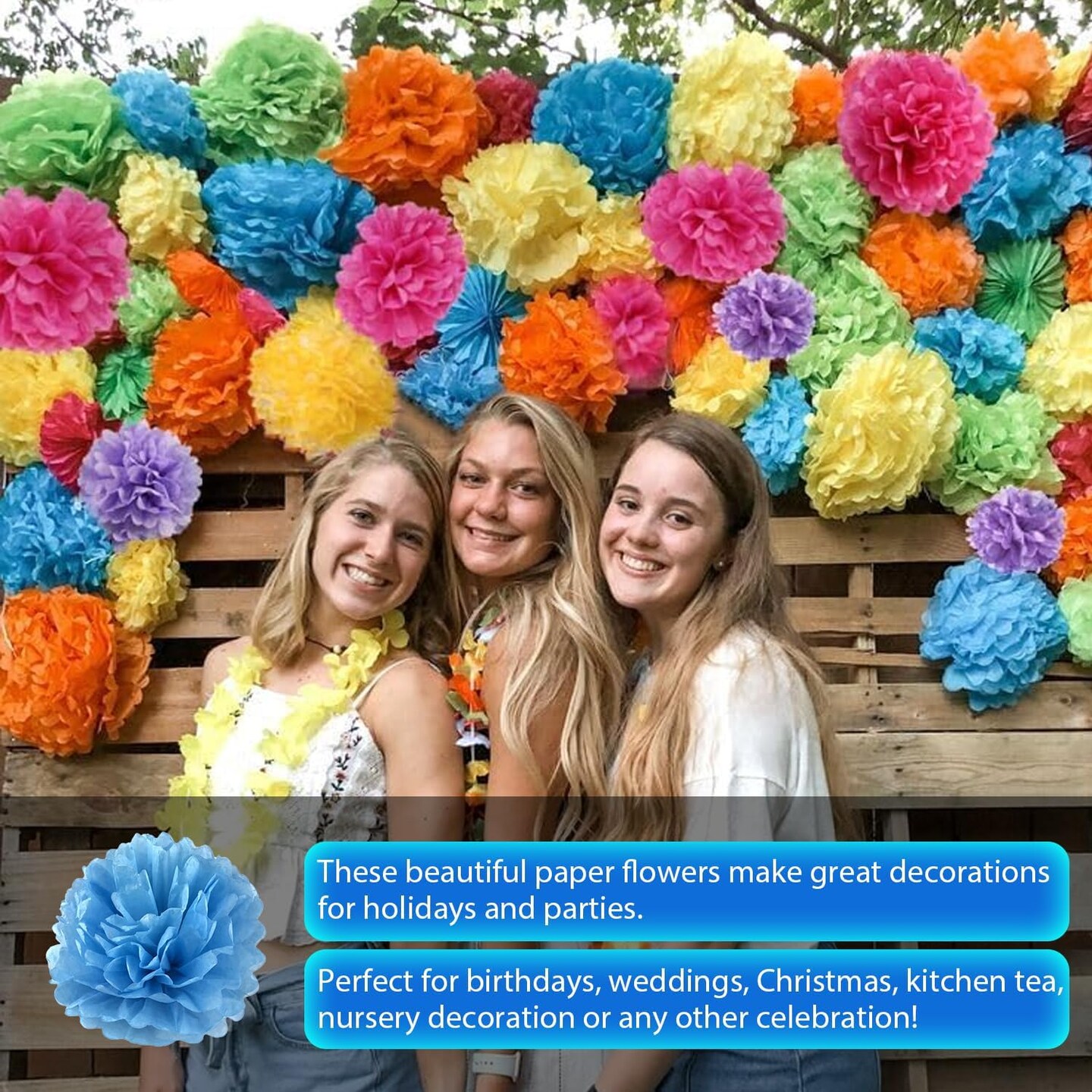 20pcs Blue Paper Decorative Pom Poms Flowers Ball for Party Wedding Outdoor Decoration
