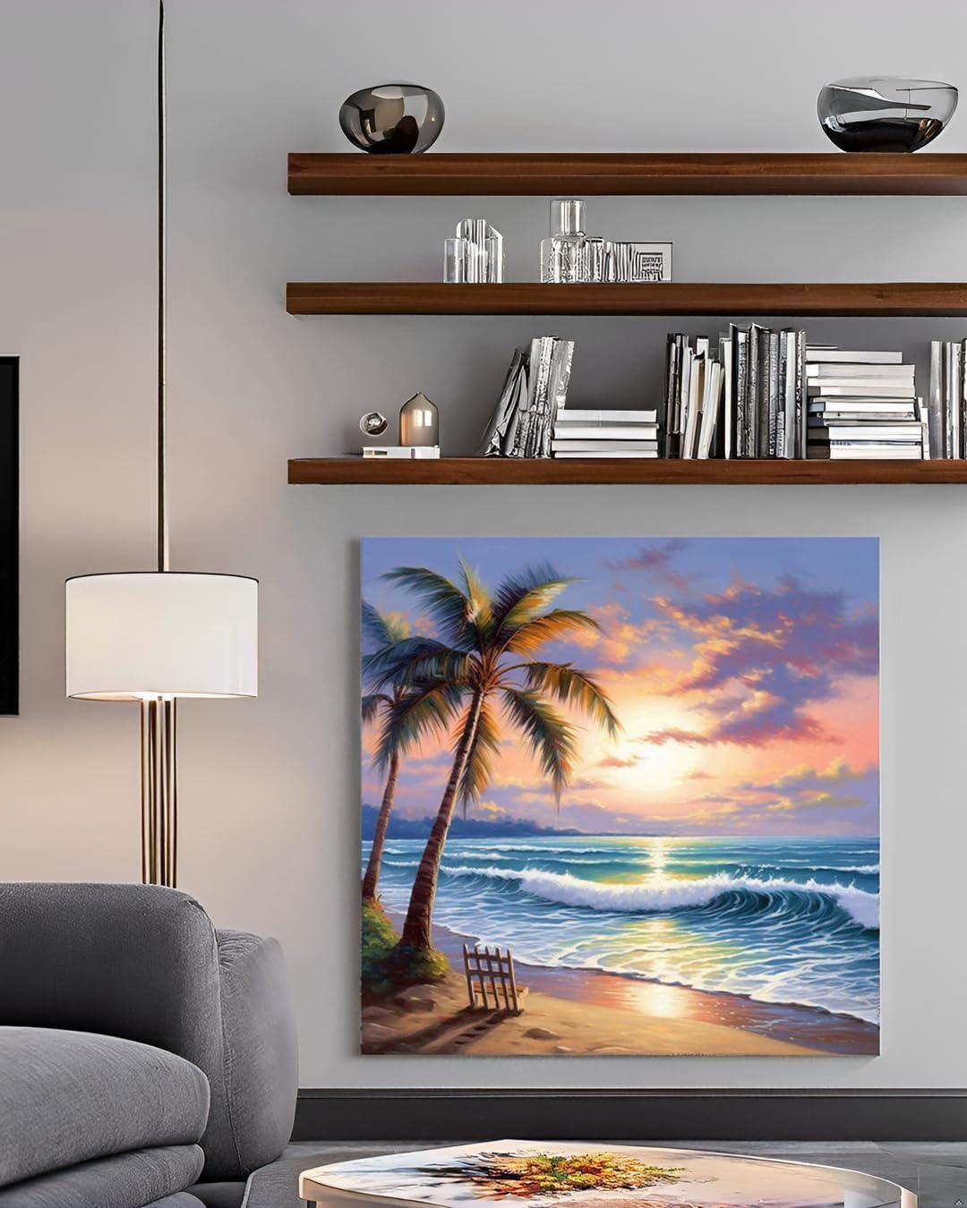 5D Coconut Tree Diamond Art Beach Sunset Diamond Painting Kit for Adults, DIY Full Drill Crystal Rhinestone Arts and Crafts (s12X12)