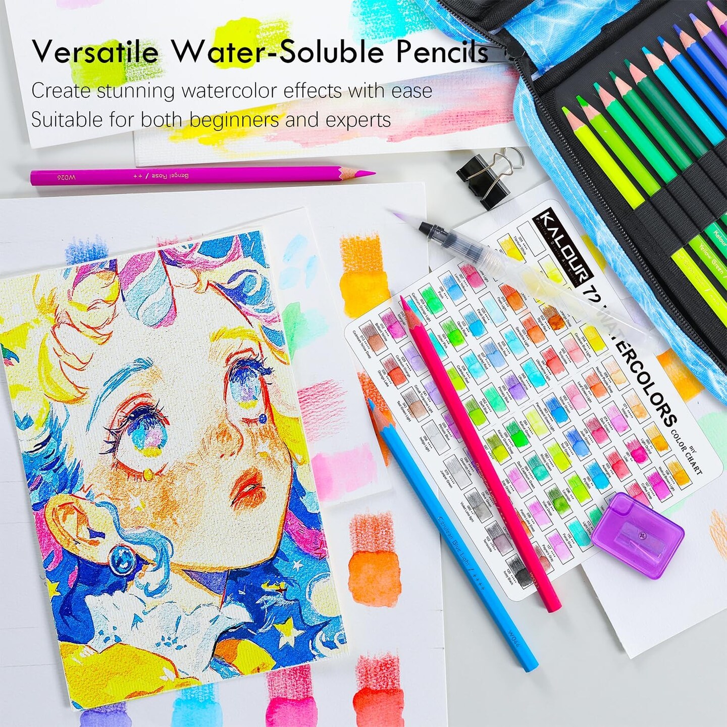 Professional Watercolor Pencils, Set of 72, Studio Collection Artist Pencils, Pre-Sharpened Water Colored Pencils, Firm Texture, Watersoluble, Great Holiday Gifts for Adult or Teens