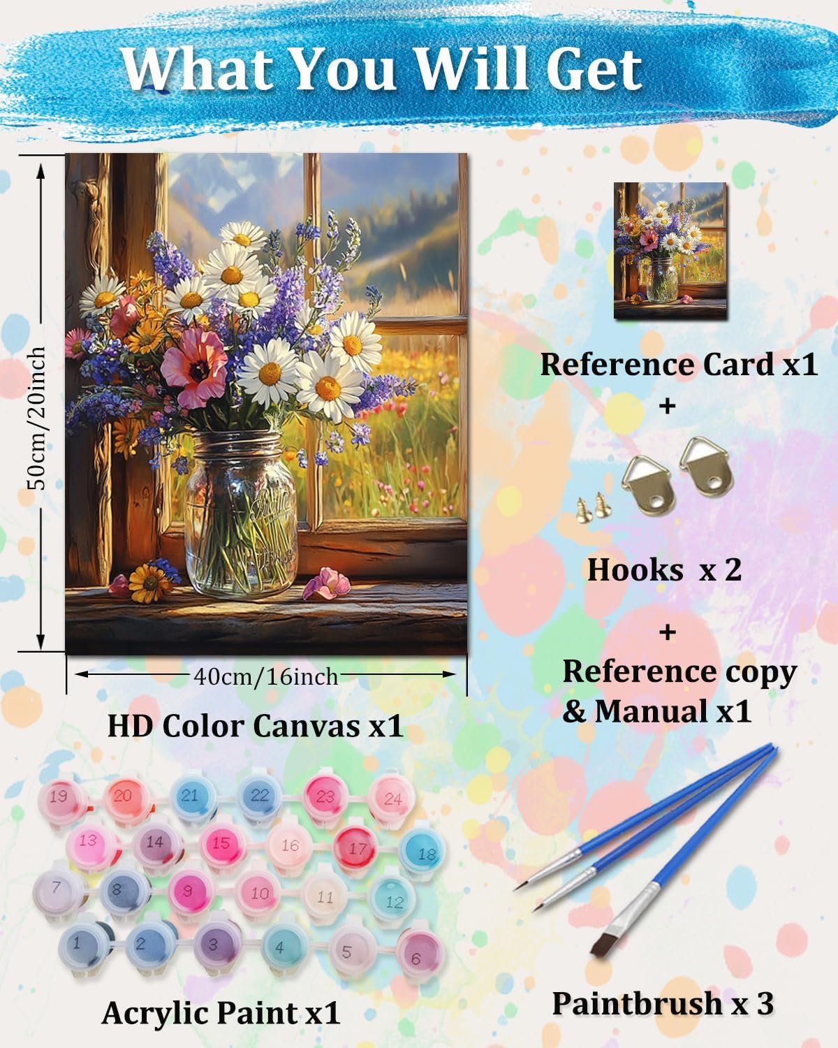 Flowers Paint by Numbers Kit for Adults,Flower Bouquet on a Sunlit Windowsill Paint by Number Canvas Kit,Acrylic Adults' Paint-by-Number Kits Floral 16x20inch (Without Framed)