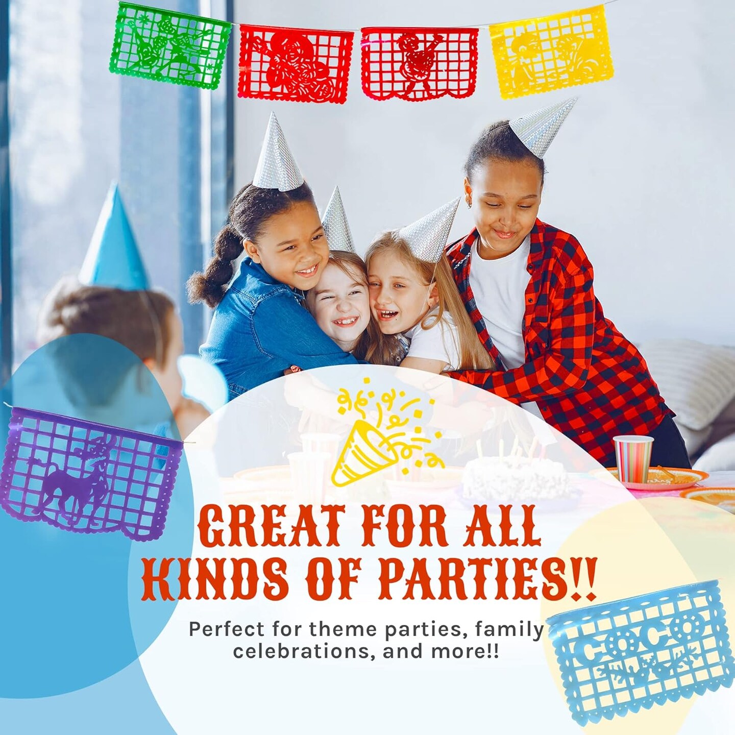 Coco Mexican Party Banners (30-ft; Plastic) | Mexican Papel Picado with Disney Coco Characters and Scenes | Fiesta Party Decorations for Cinco de Mayo, Birthdays, Holidays (2x15ft)