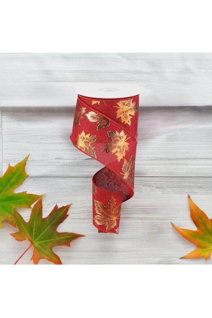 2.5&#x22; Foil Maple Leaf Royal Ribbon: Burgundy (10 Yards)