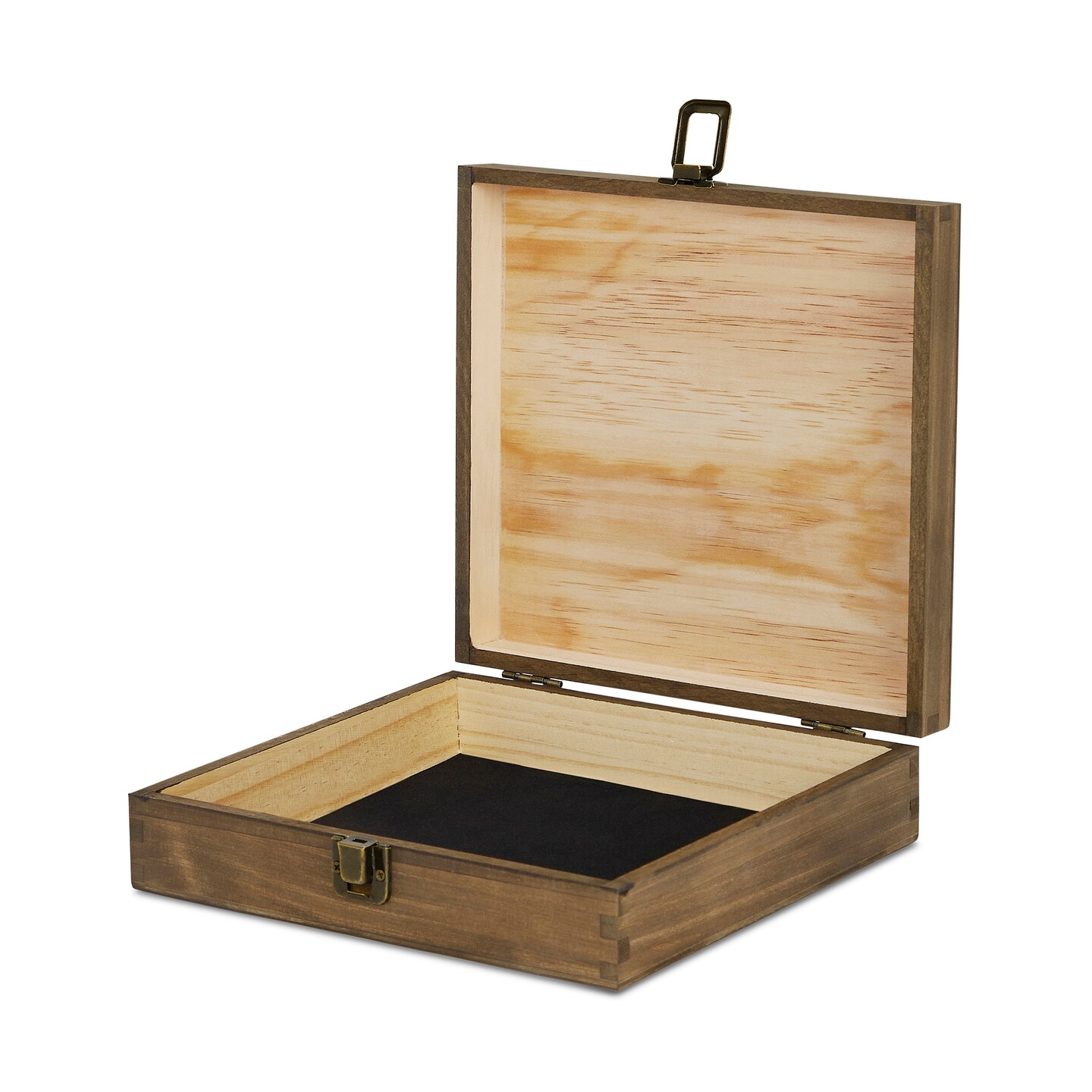 Makerflo Natural Pine Wood Cigar Box, Hinged Back & Front Clasp, Black Felt Lined, 8.5" x 8" x 2.4", Ideal for Craft - (Laser Engraving, Epoxy, UV DTF, and Vinyl)