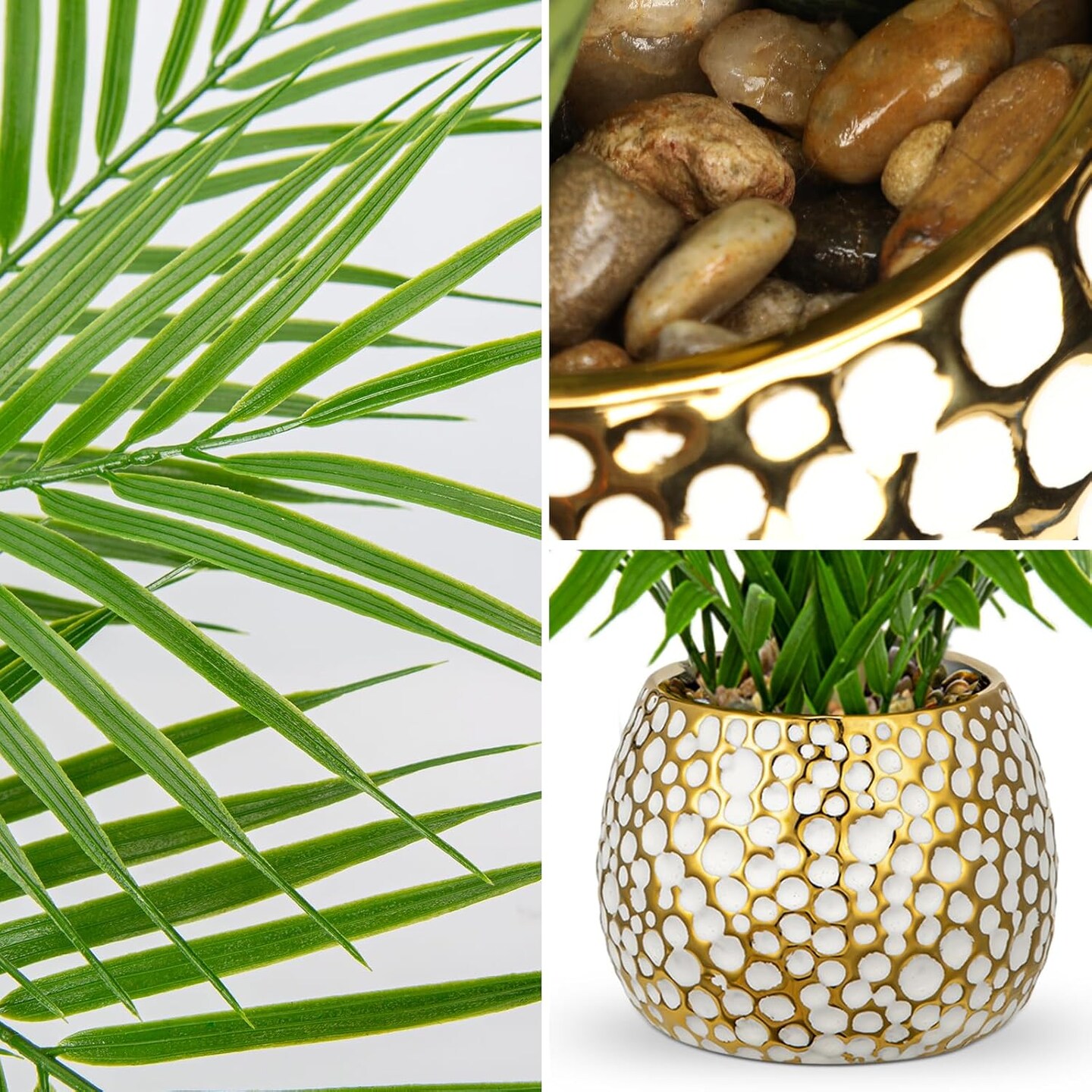 Fake Plants 15&#x27;&#x27; Faux Palm Plant in Gold-White Pot Realistic Artificial Plants Indoor for Home Farmhouse Centrepieces Wedding Decorations