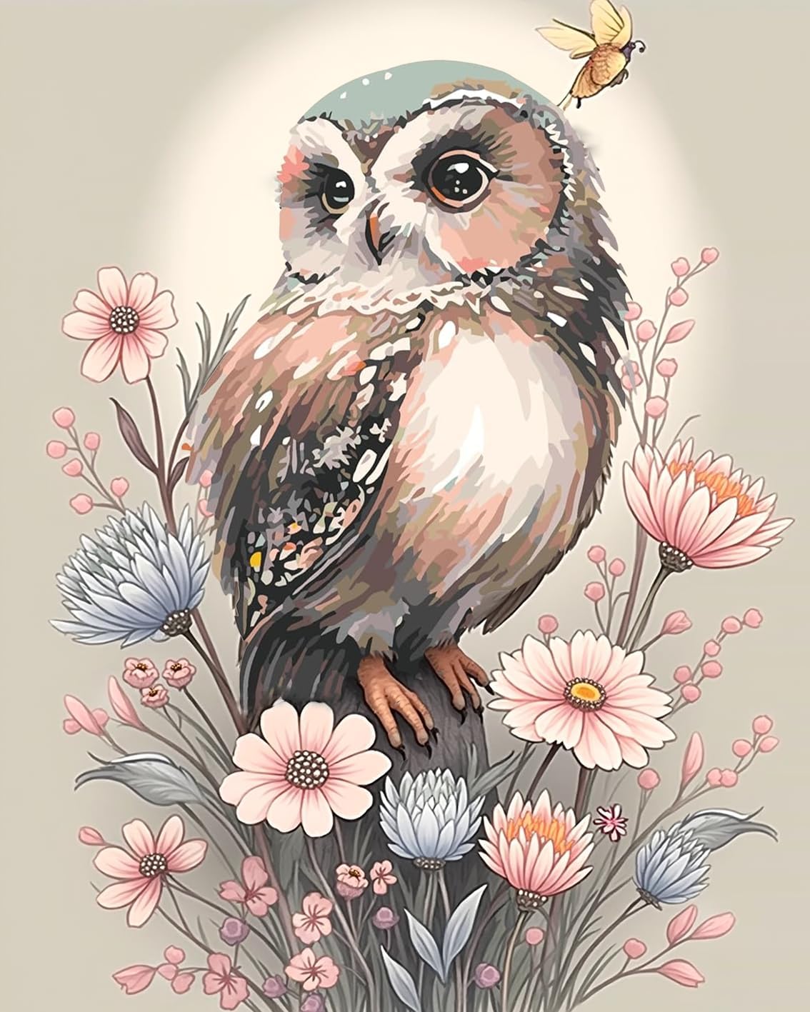 Owl Paint by Number Kit for Adult, Easy Owl Acrylic Paint by Numbers Kits on Canvas, Owl and Flowers Oil Painting Kits Adults' Paint-by-Number Kits for Home Wall Decor 16x20inch