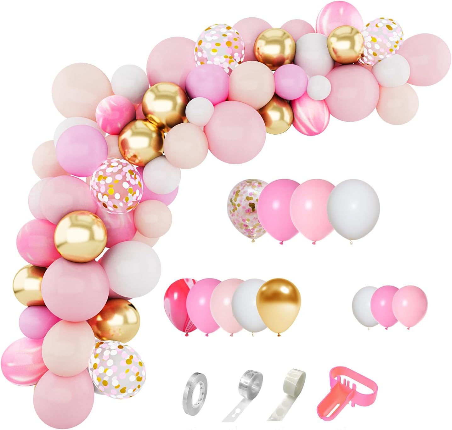 Pink & Gold Balloon Garland Kit - 135-Piece Pastel Party Decor For Baby Showers & Birthdays