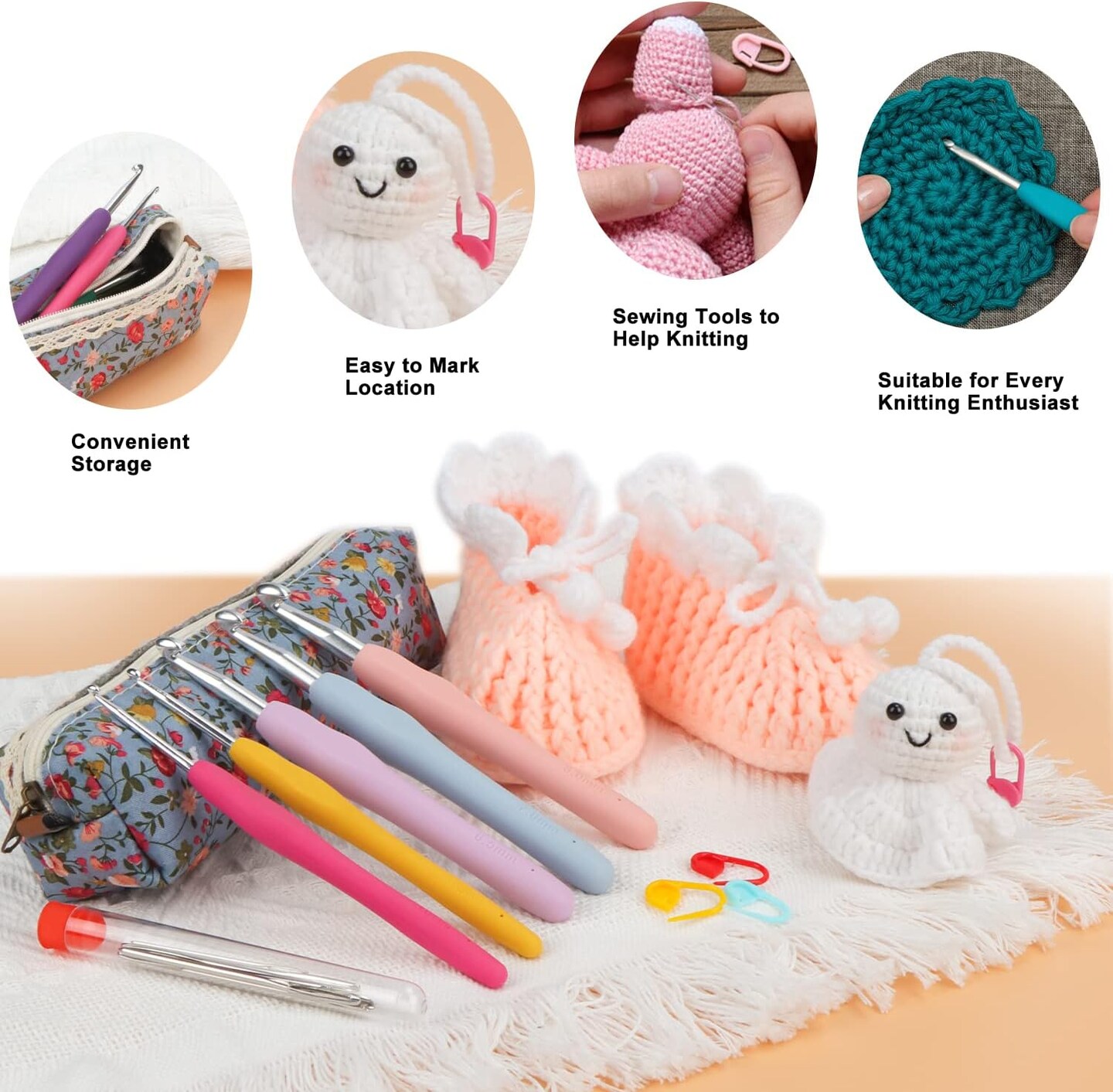 14 Piece Crochet Hooks Set, Crochet Hooks for Beginners Adults, Soft Grip Crochet Needles Tools with Storage Case,Ergonomic Crochet Hooks for Arthritic Hands