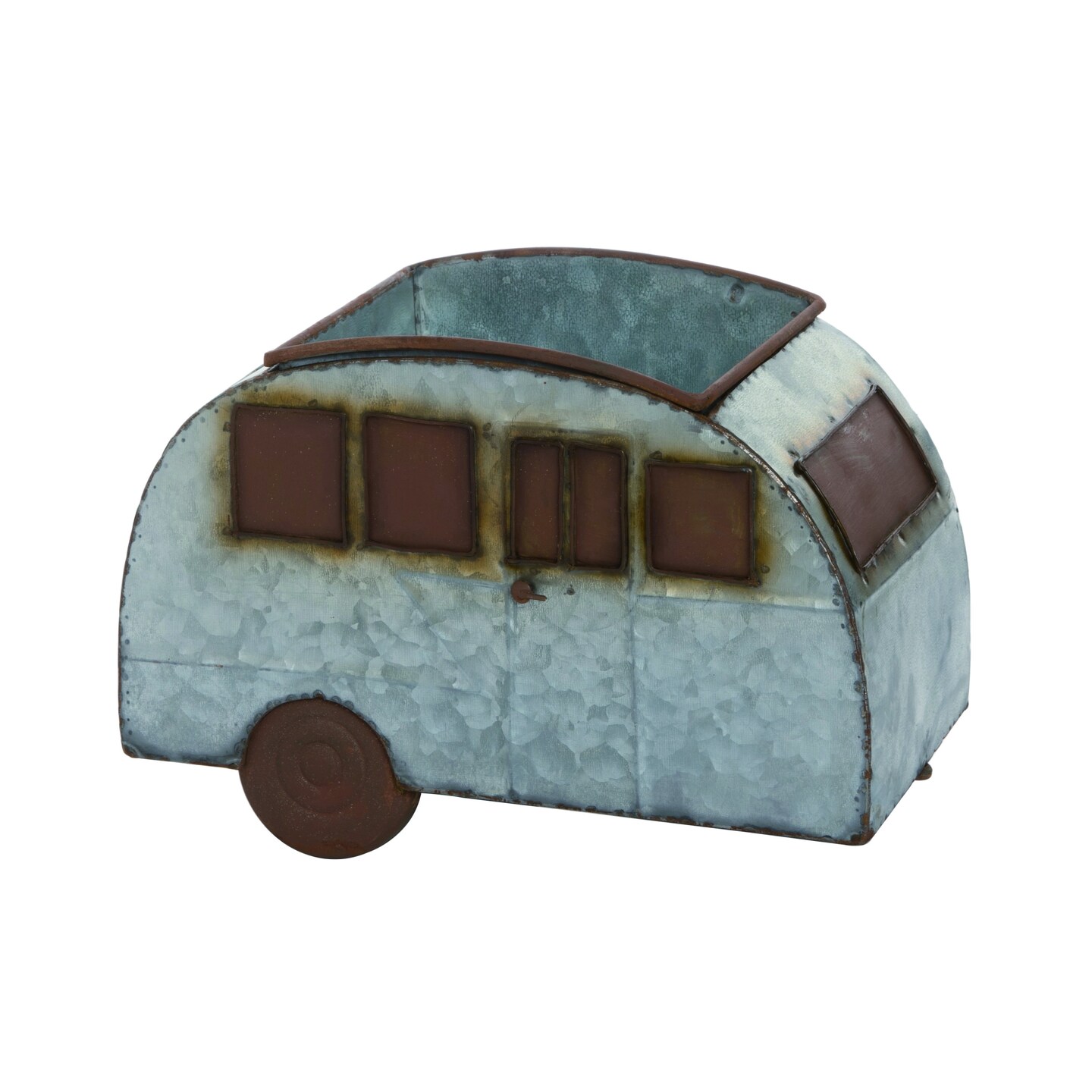 Transpac 4.17" Spring Camper Planter - Galvanized Metal, Silver, 8"H x 14.17"L x 6.6"W, Novelty Planters for Outdoor Tabletop Decor