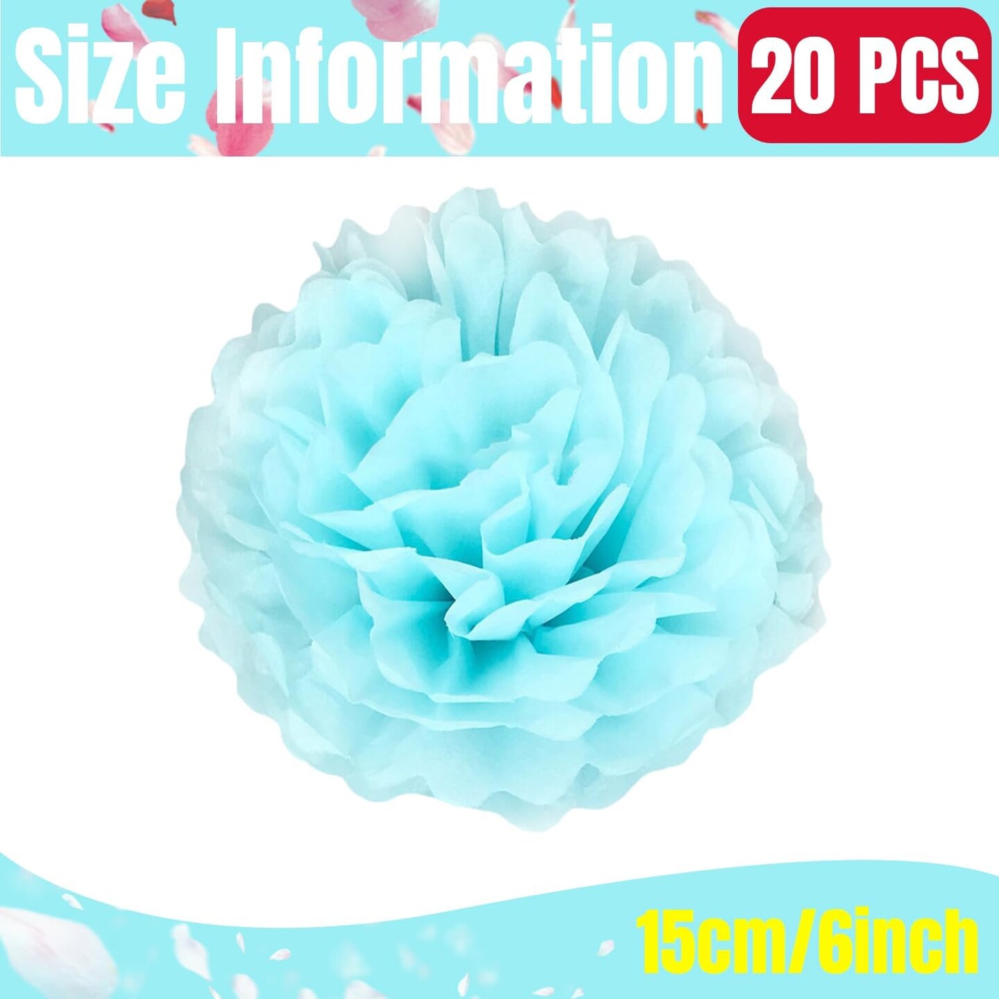 20pcs Light Blue Paper Pom Poms Decorations, DIY Decorative Tissue Paper Pom-poms Flowers Ball for Party Wedding Outdoor Decoration