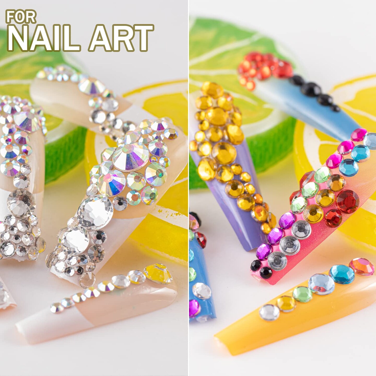 2-Pack Flatback Rhinestones – 4,520pcs Rainbow, AB & White Gems for Crafts, Nail Art & Bedazzling