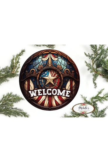 Vintage American Flag Faux Stained Glass Sign