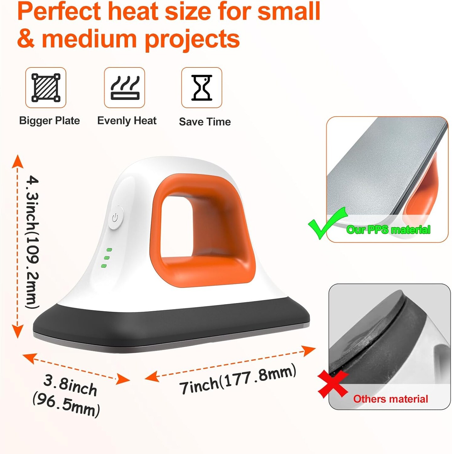 Mini Heat Press Machine - (7&#x22;&#xD7;3.8&#x22;), Heating Sublimation Transfer Projects for Tshirt Hats Bags Pillows Shoes Aprons,Features Insulated Safety Base, 3 Temperature Modes (Orange)