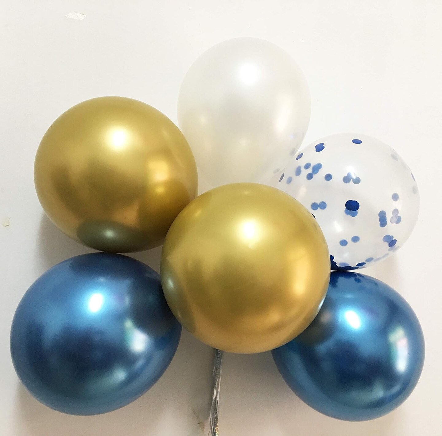 50Pieces Latex Balloons White Gold Blue confetti for Birthday Wedding Engagement Graduation Anniversary Party Decorations and Supplies